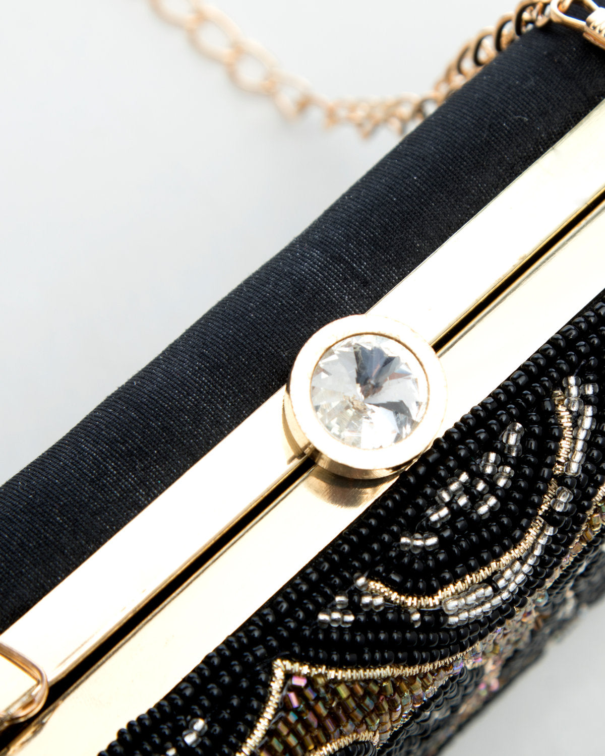 Black Gold Embroidered Evening Clutch by CERENA Paris — back view