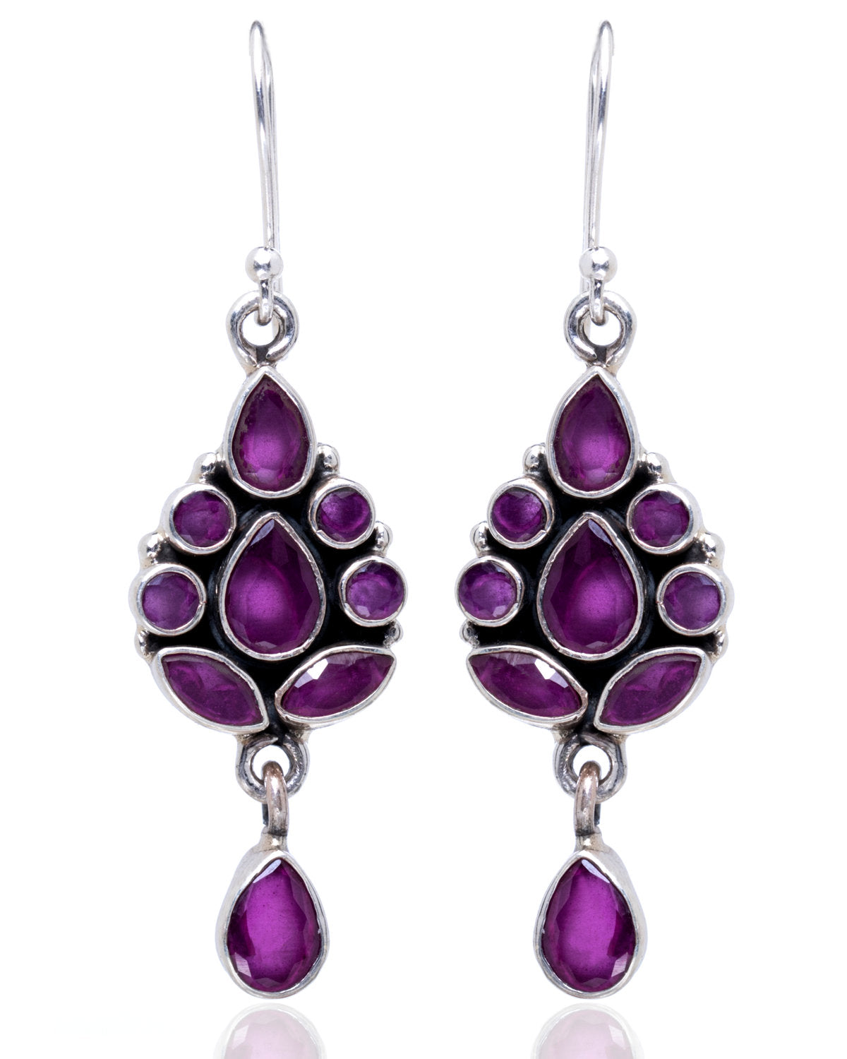 Purple Triple-Drop Earrings by CERENA Paris — front view