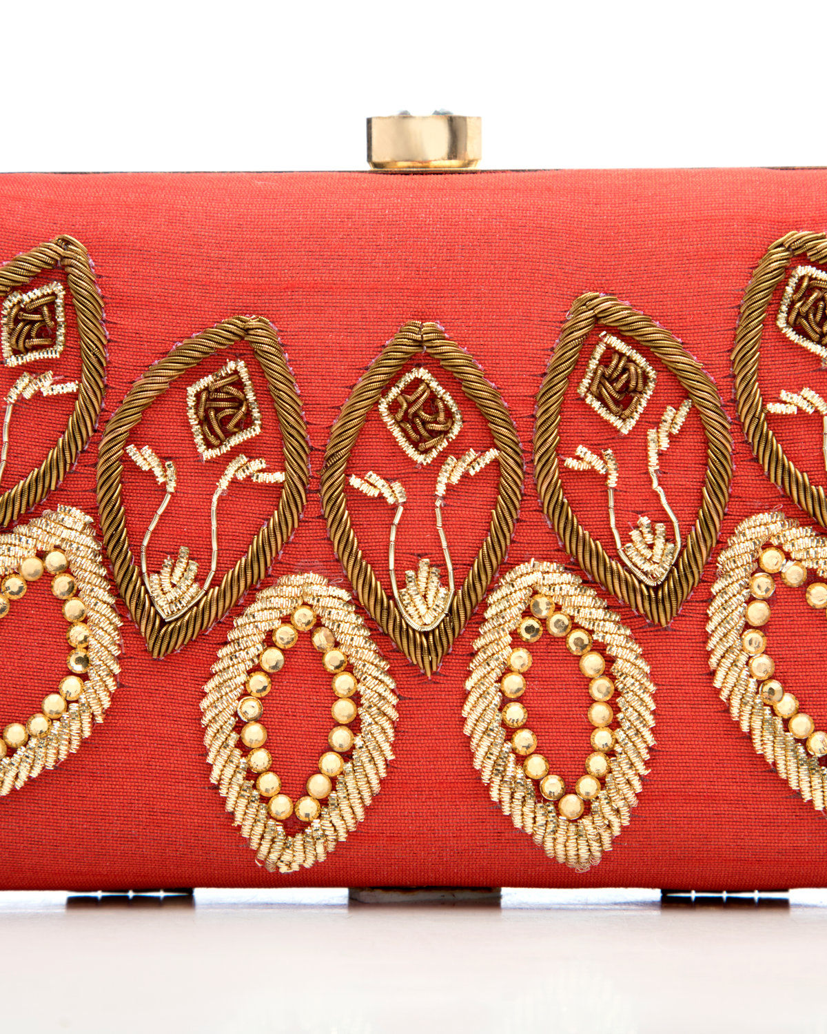 Red Embroidered Evening Clutch by CERENA Paris — front view