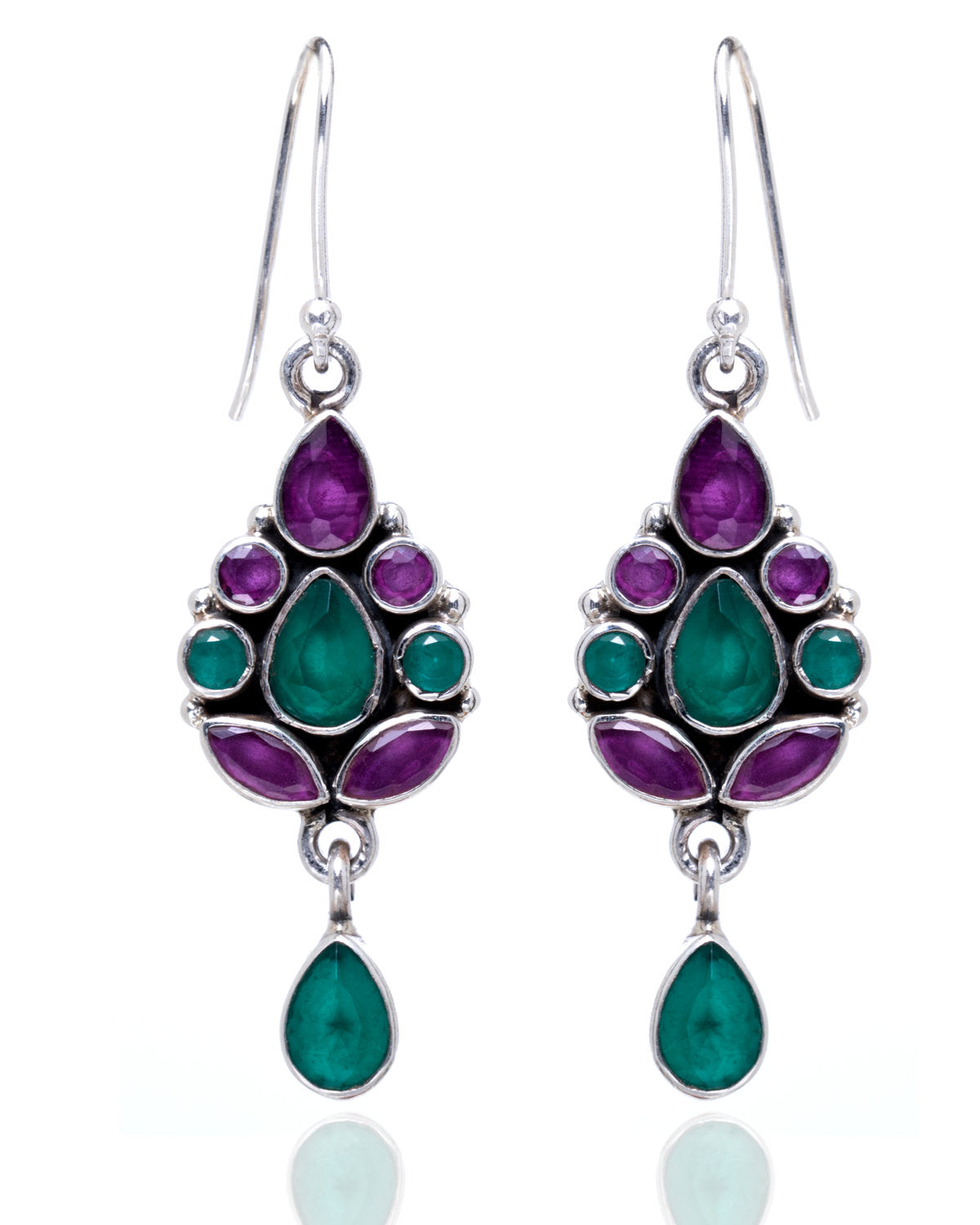 Emerald Triple-Drop Earrings by CERENA Paris — front view