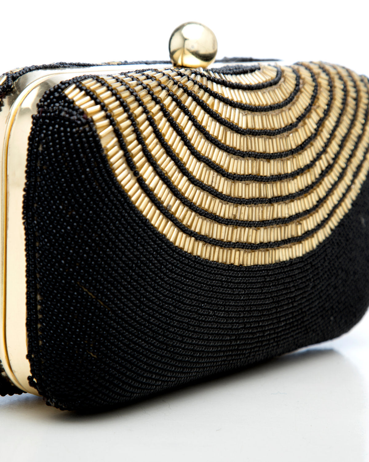 Black Gold Embroidered Evening Clutch by CERENA Paris — side view