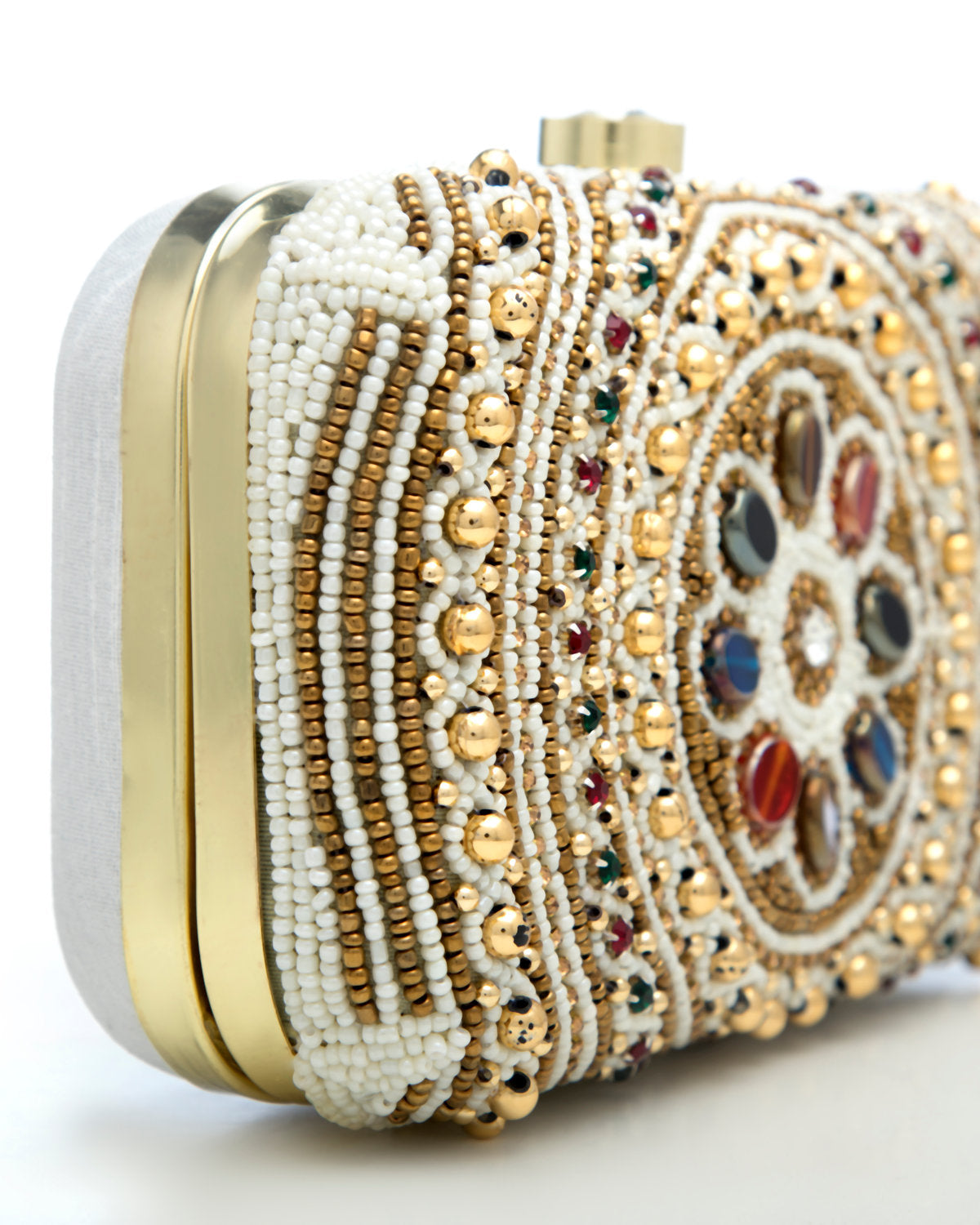 White Embroidered Evening Clutch by CERENA Paris — side view