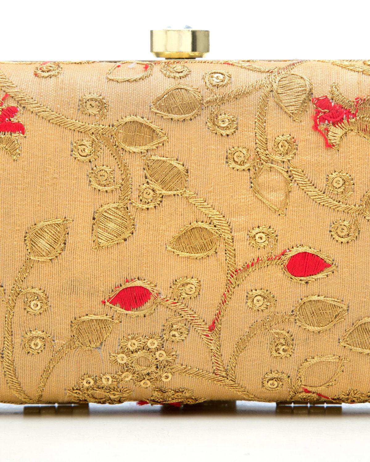 Gold Embroidered Evening Clutch by CERENA Paris — front view