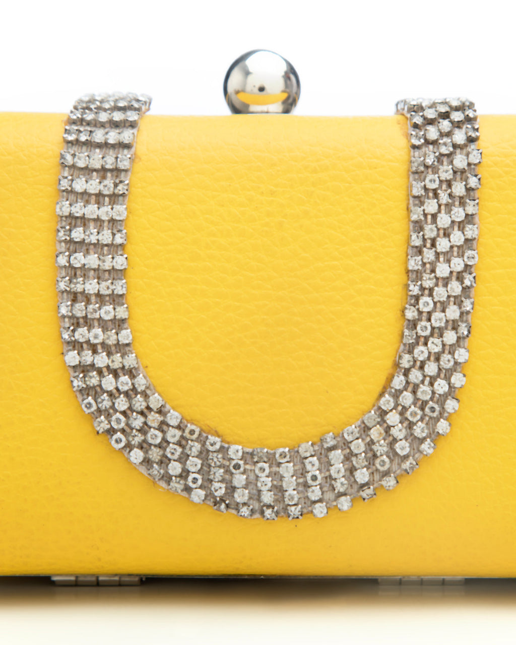 Yellow Embroidered Evening Clutch by CERENA Paris — front view