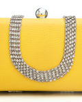 Yellow Embroidered Evening Clutch by CERENA Paris — front view