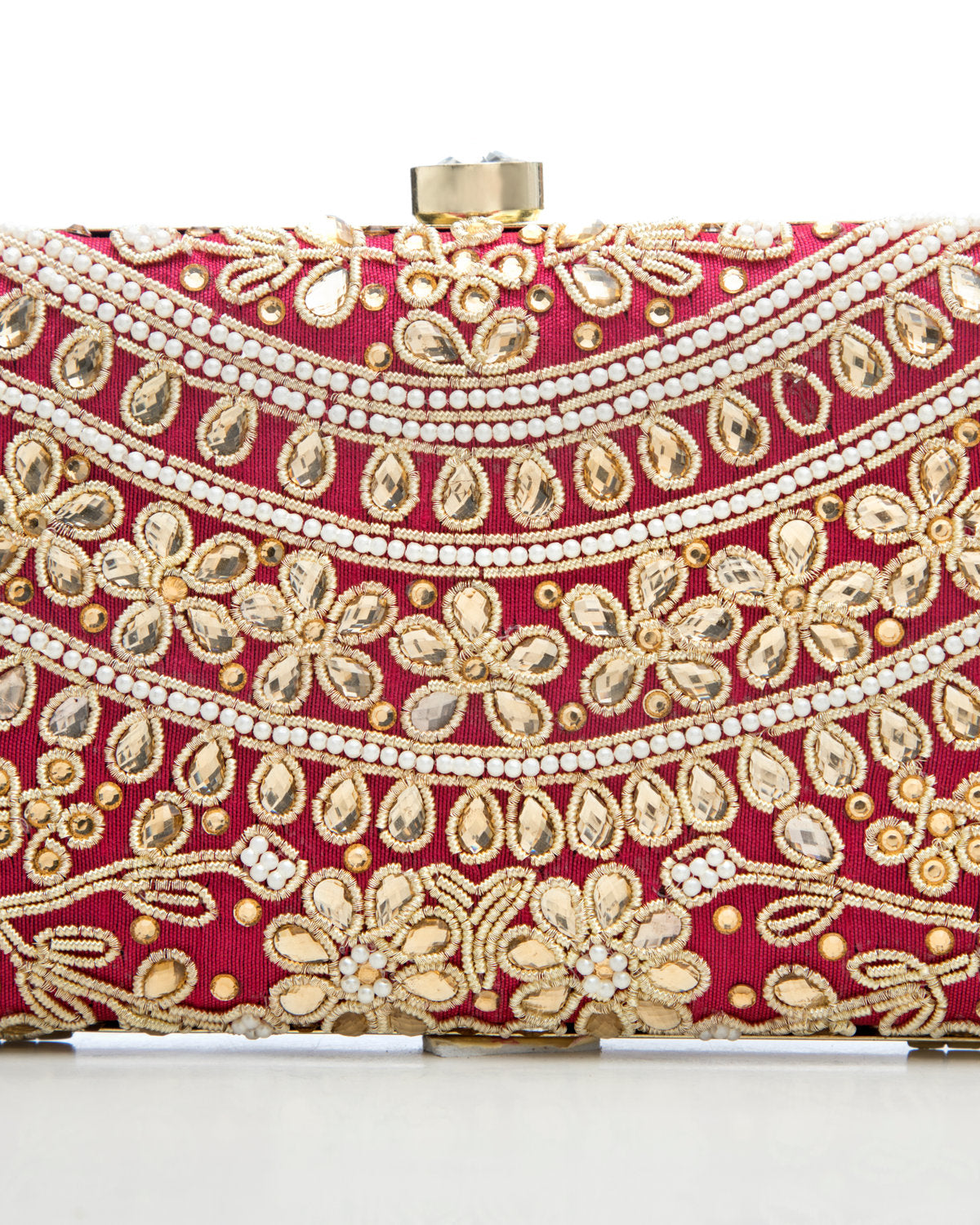 Red Embroidered Evening Clutch by CERENA Paris — front view