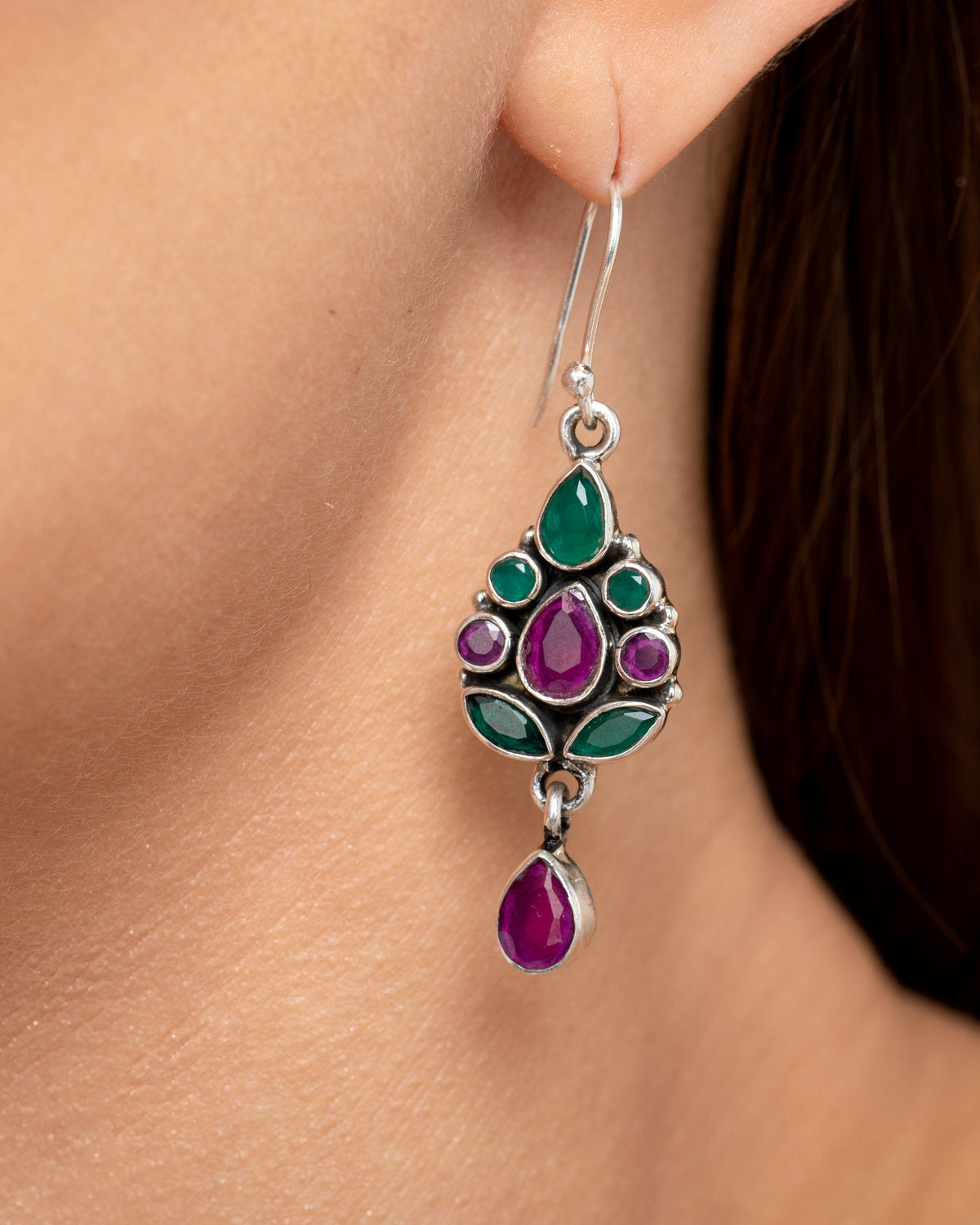 Emerald Triple-Drop Earrings by CERENA Paris — detail
