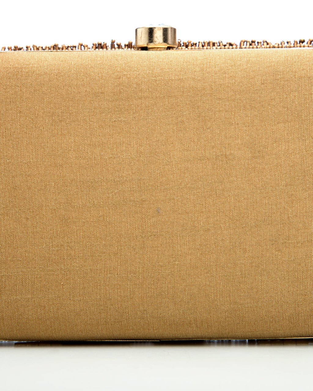 Gold Brown Embroidered Evening Clutch by CERENA Paris — angled view