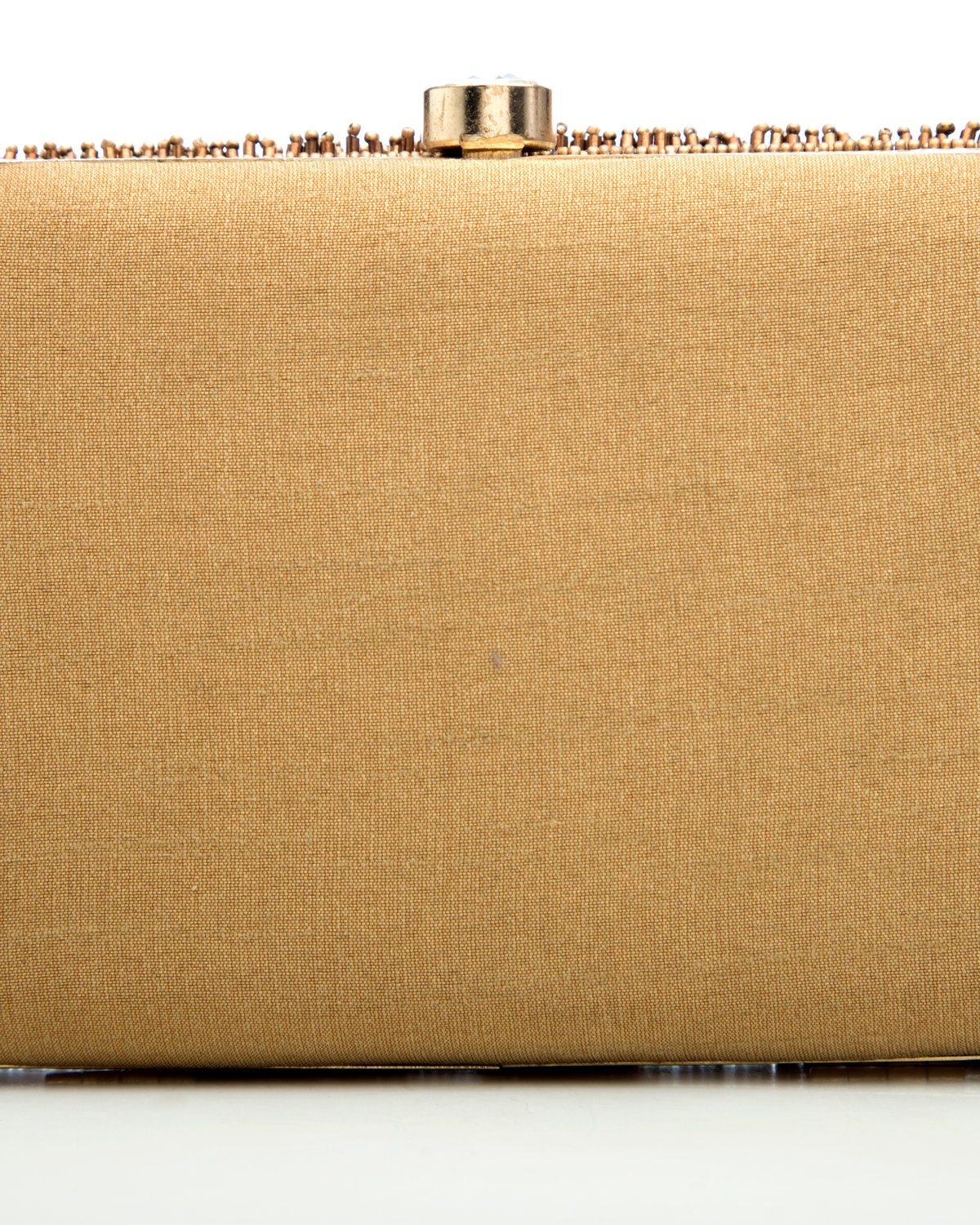 Gold Brown Embroidered Evening Clutch by CERENA Paris — angled view