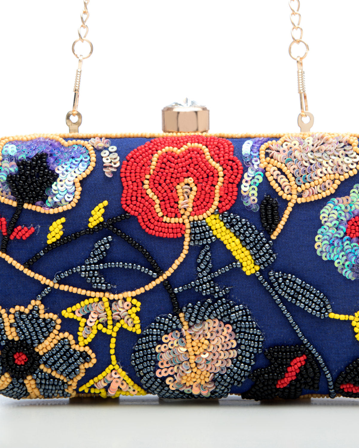 Navy Blue Blue Embroidered Evening Clutch by CERENA Paris — detail