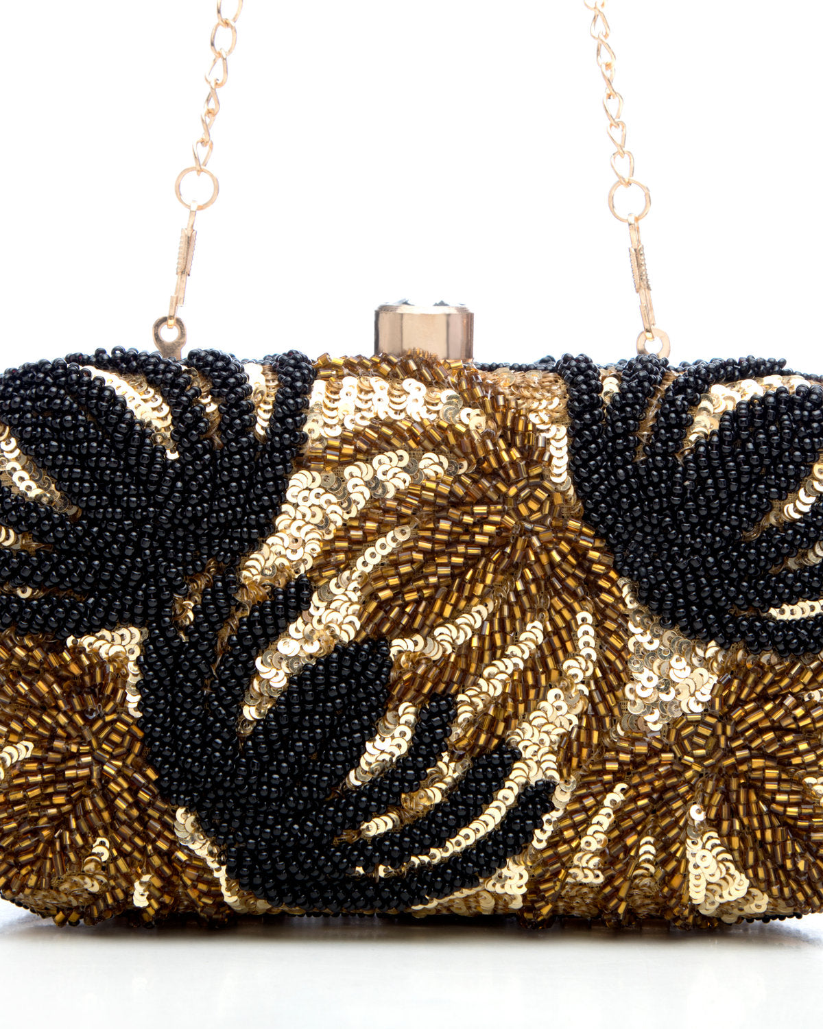 Black Gold Brown Embroidered Evening Clutch by CERENA Paris — detail