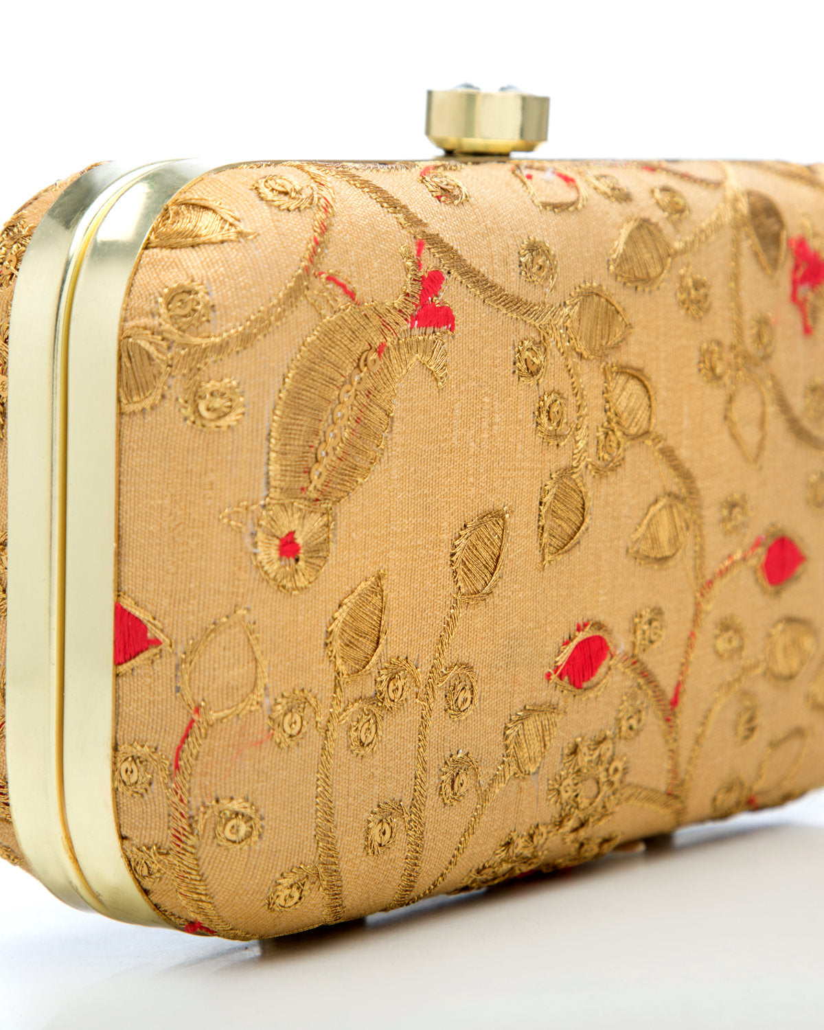 Gold Embroidered Evening Clutch by CERENA Paris — side view