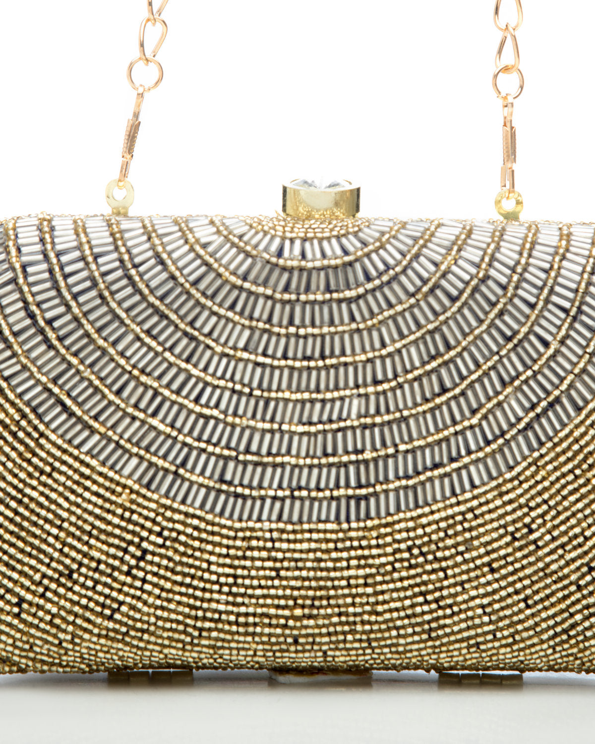 Golden Silver Embroidered Evening Clutch by CERENA Paris — detail