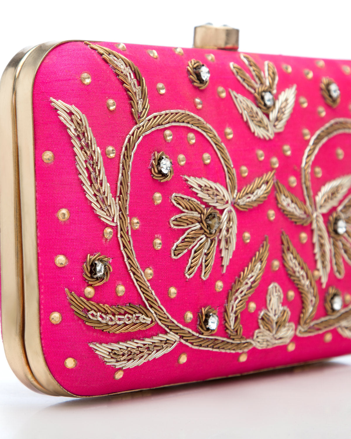 Pink Embroidered Evening Clutch by CERENA Paris — side view