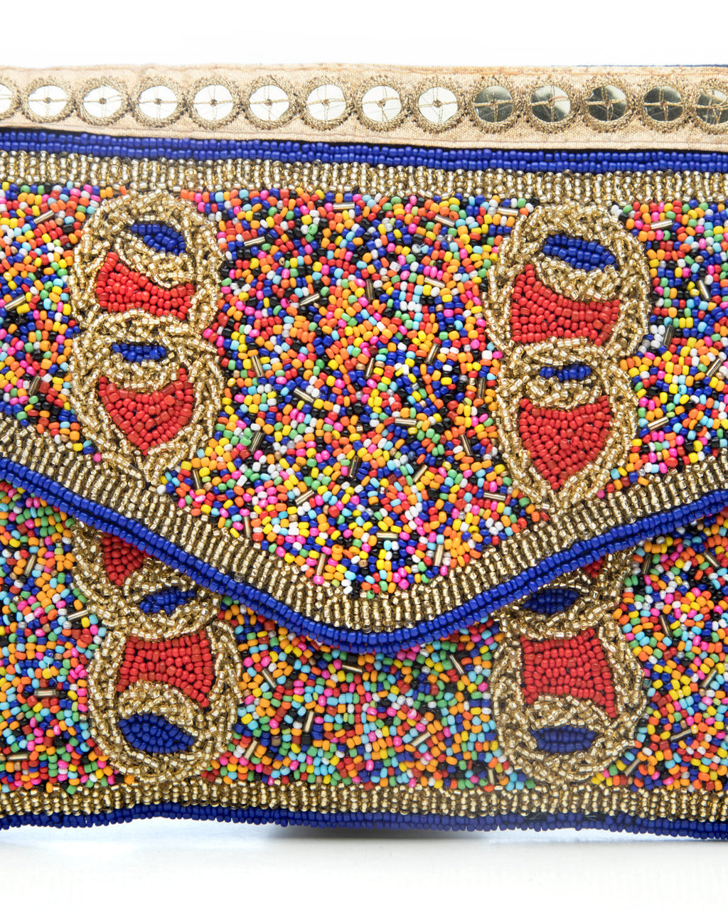 Navy Blue Blue Embroidered Handbag by CERENA Paris — front view