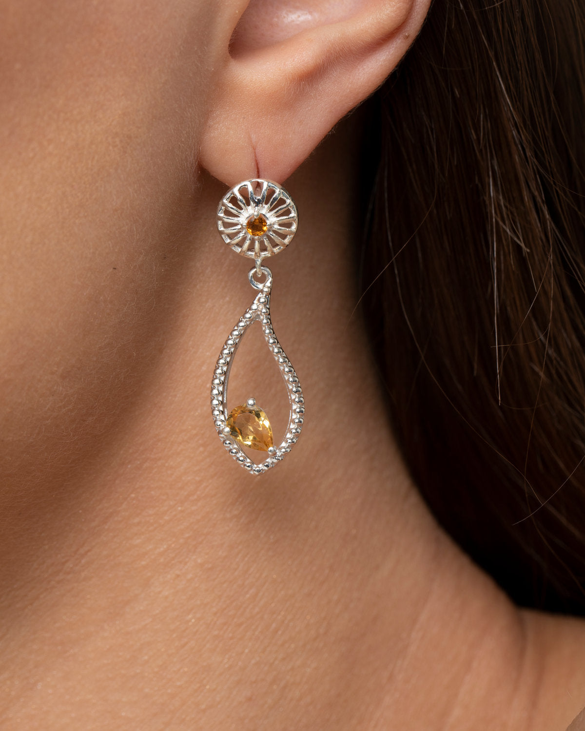 Golden Statement Dangle Earrings by CERENA Paris — side view