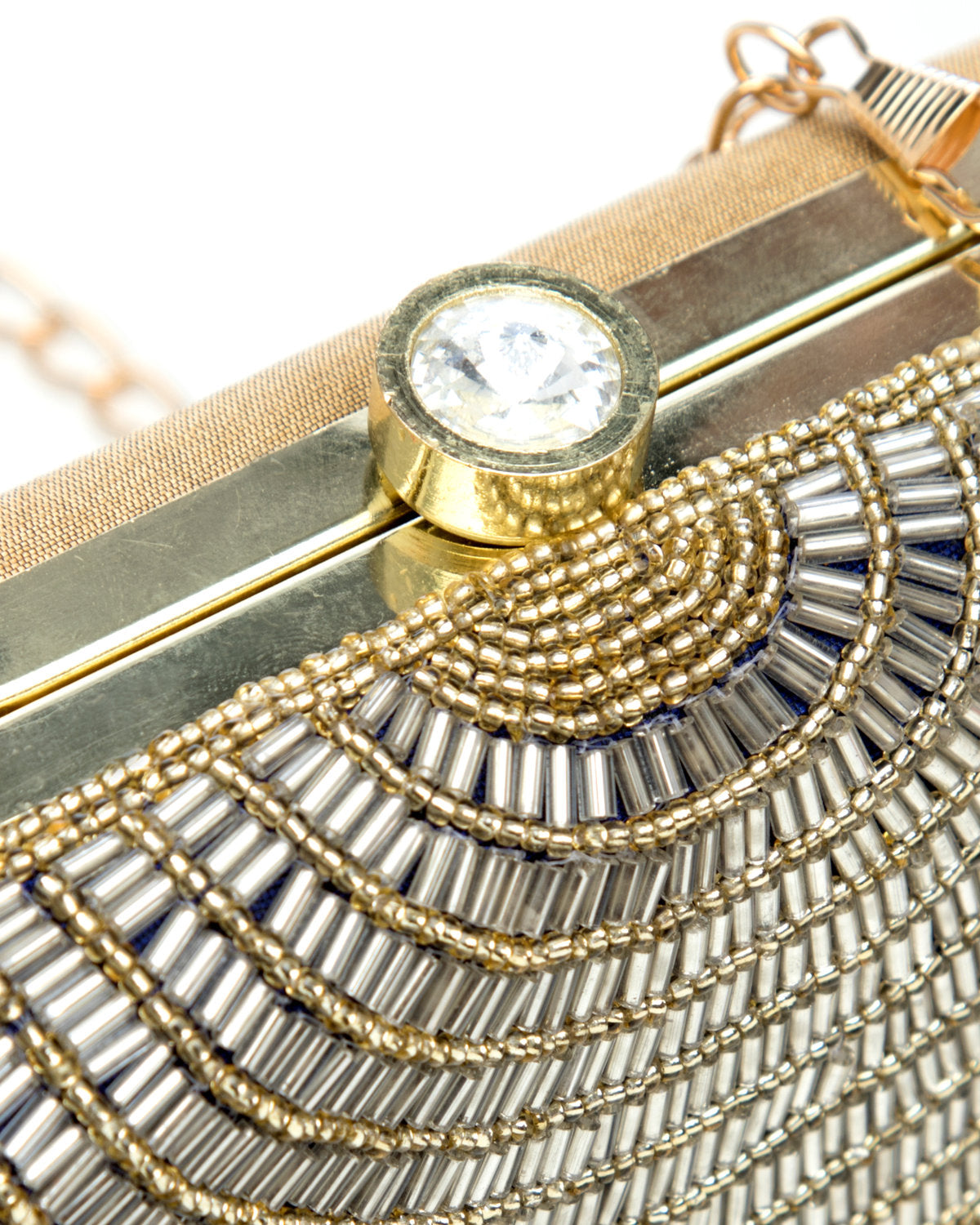 Golden Silver Embroidered Evening Clutch by CERENA Paris — back view