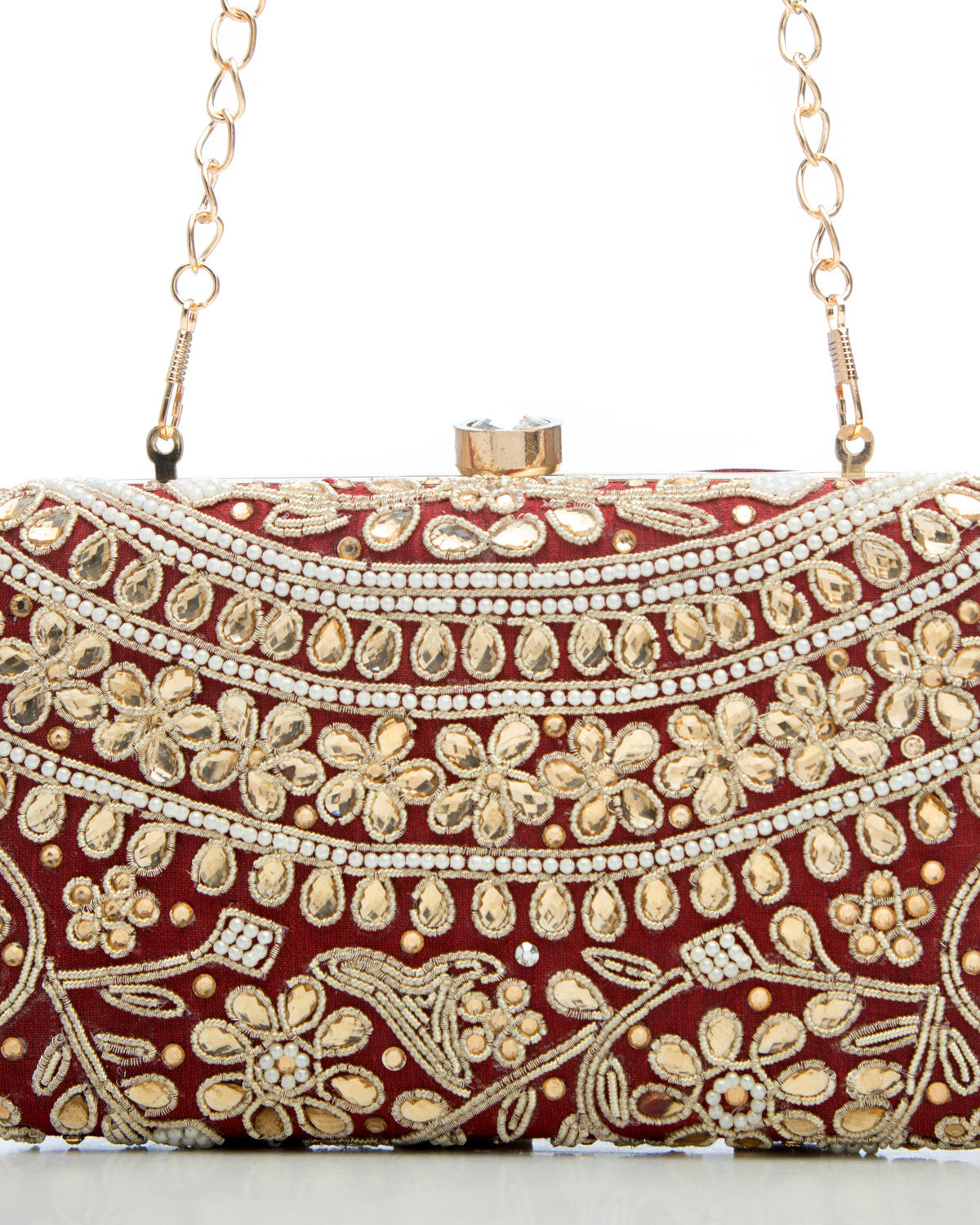 Maroon Embroidered Evening Clutch by CERENA Paris — detail