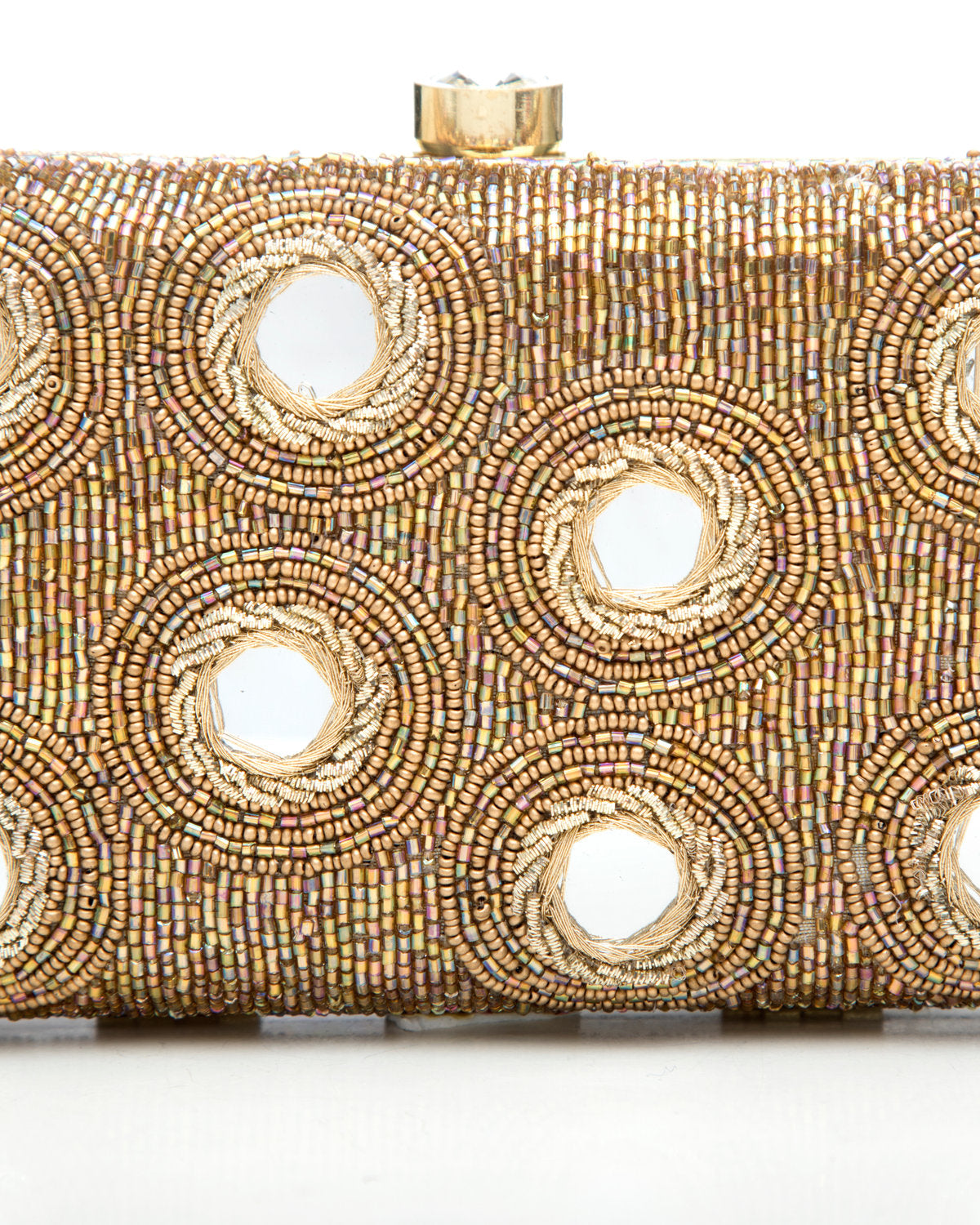Gold Embroidered Evening Clutch by CERENA Paris — front view