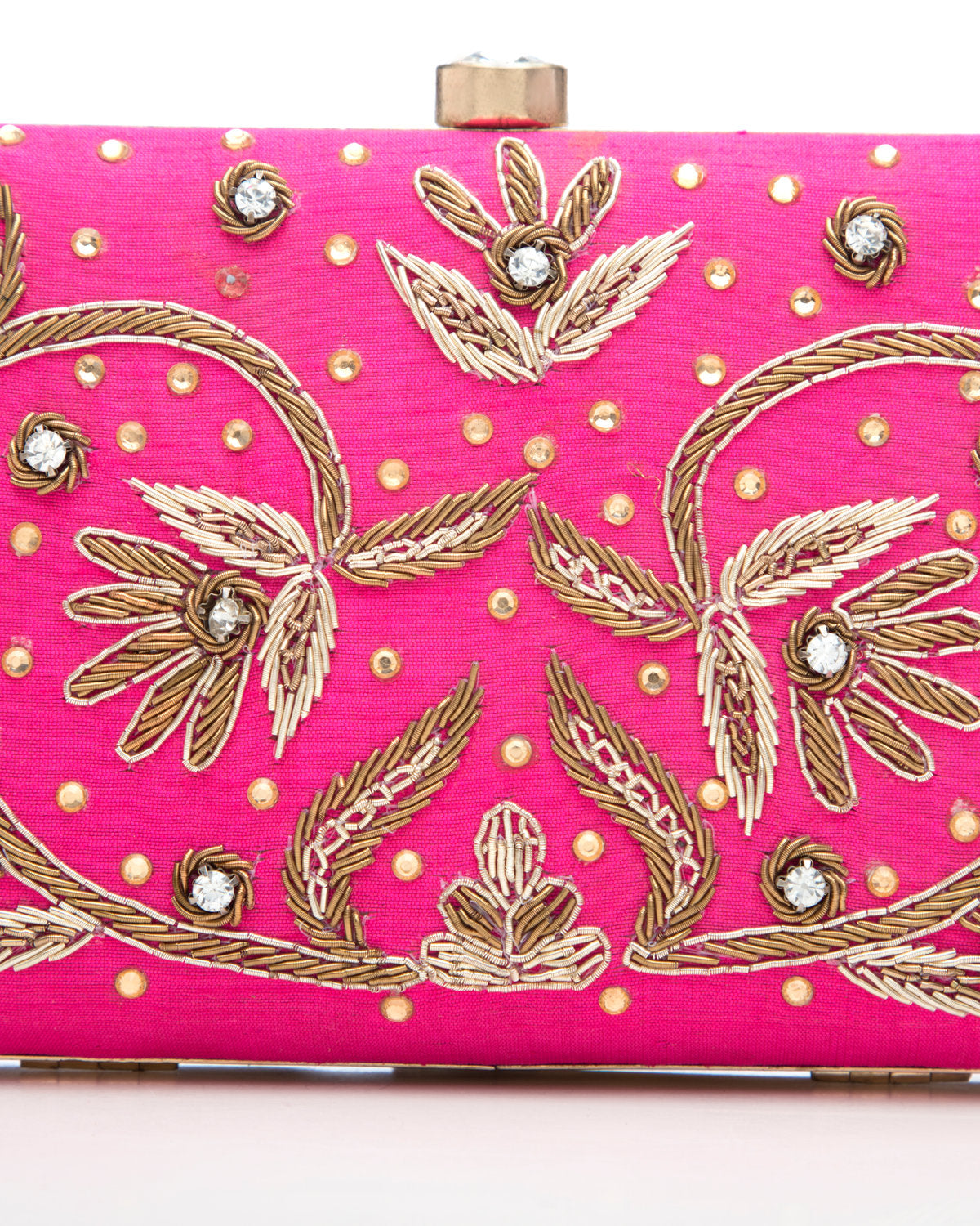 Pink Embroidered Evening Clutch by CERENA Paris — front view