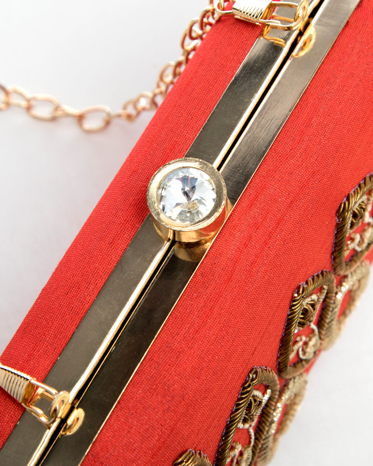 Red Embroidered Evening Clutch by CERENA Paris — back view