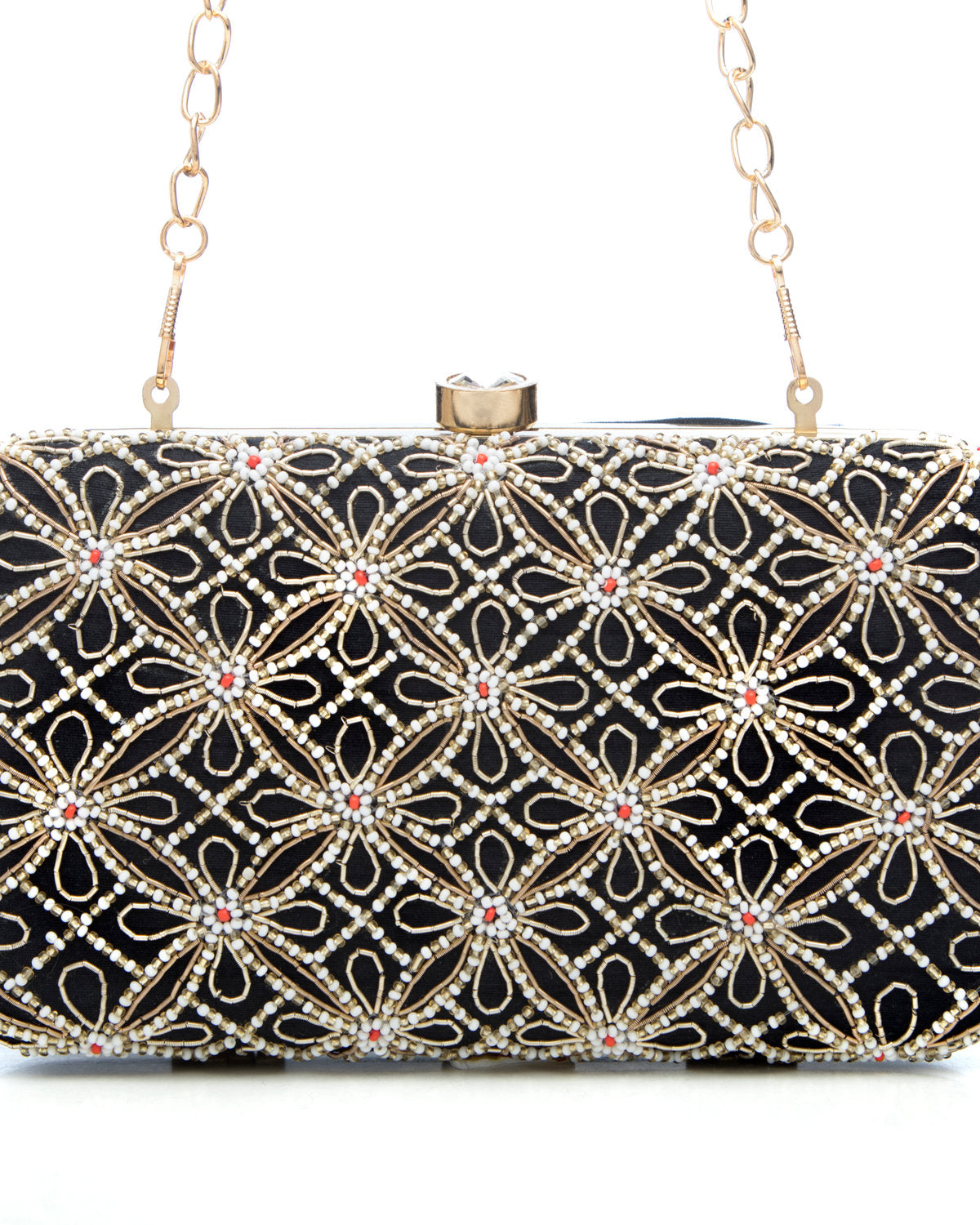 Black Embroidered Evening Clutch by CERENA Paris — detail