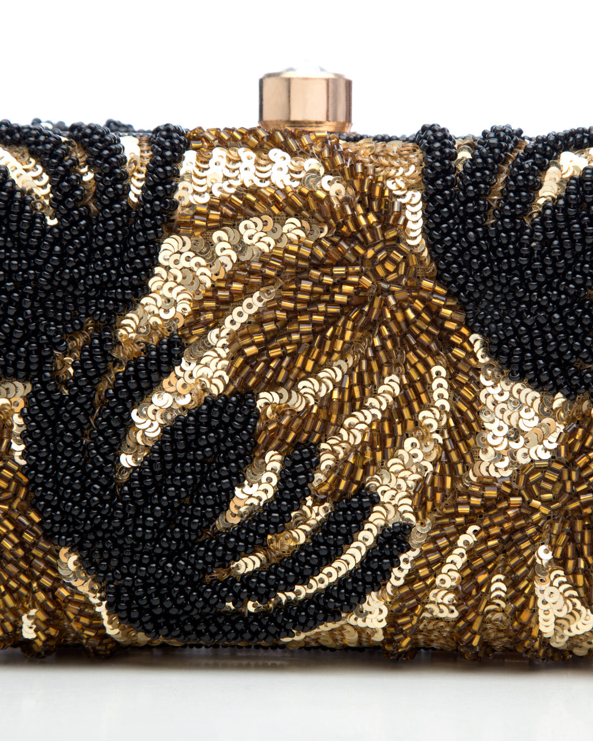 Black Gold Brown Embroidered Evening Clutch by CERENA Paris — front view