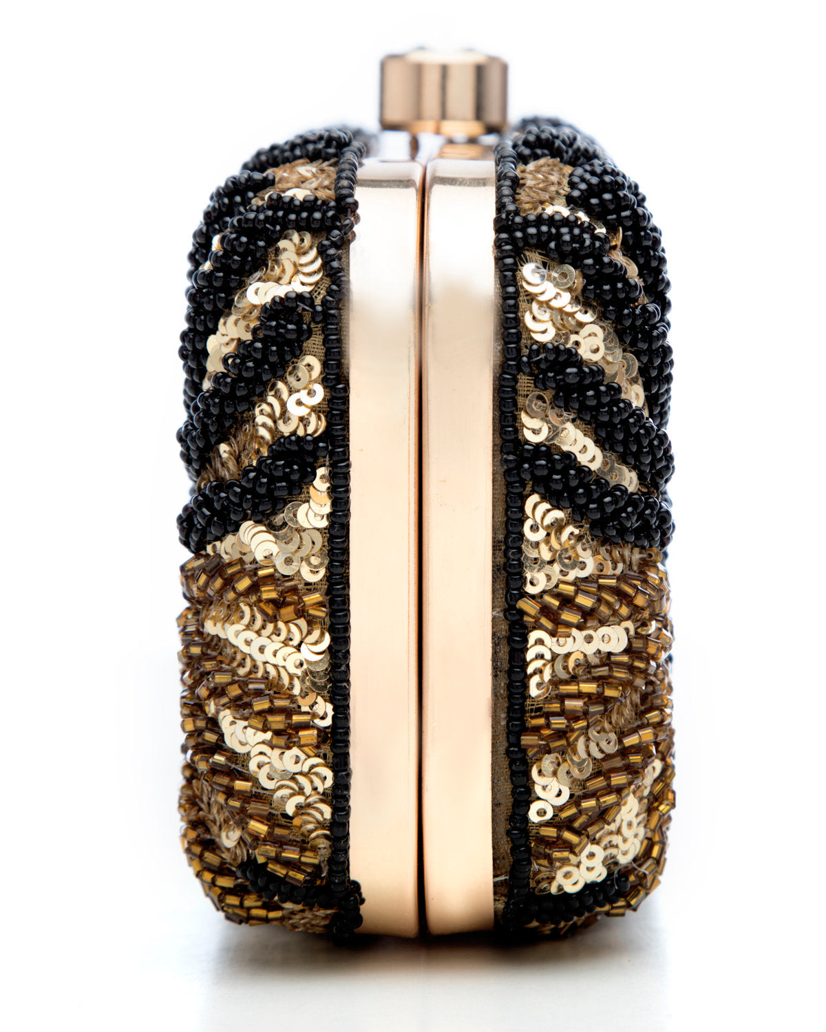 Black Gold Brown Embroidered Evening Clutch by CERENA Paris — back view