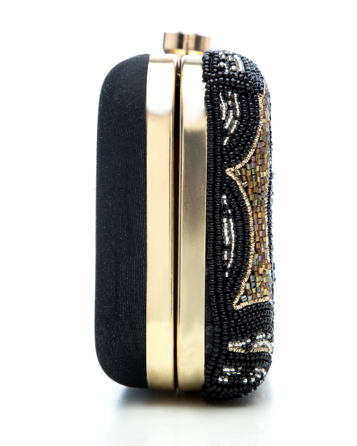 Black Gold Embroidered Evening Clutch by CERENA Paris — styled