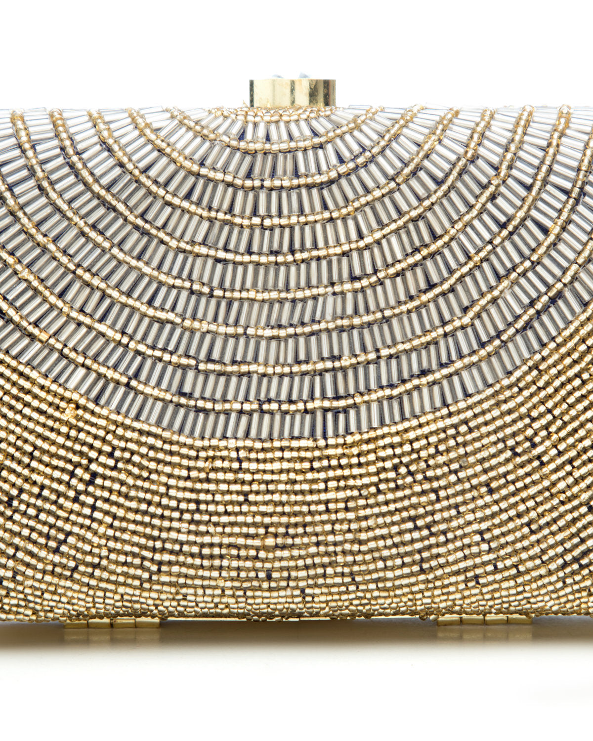 Golden Silver Embroidered Evening Clutch by CERENA Paris — front view