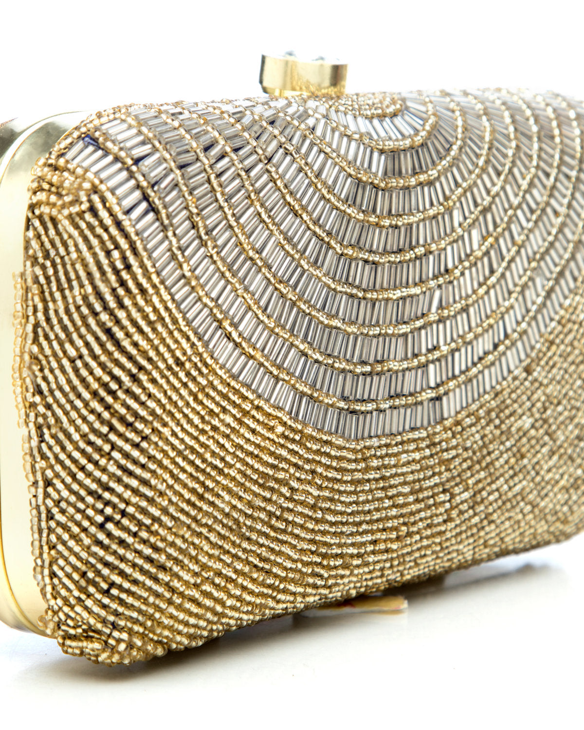 Golden Silver Embroidered Evening Clutch by CERENA Paris — side view