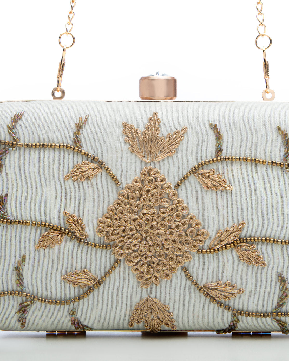 White Embroidered Evening Clutch by CERENA Paris — detail