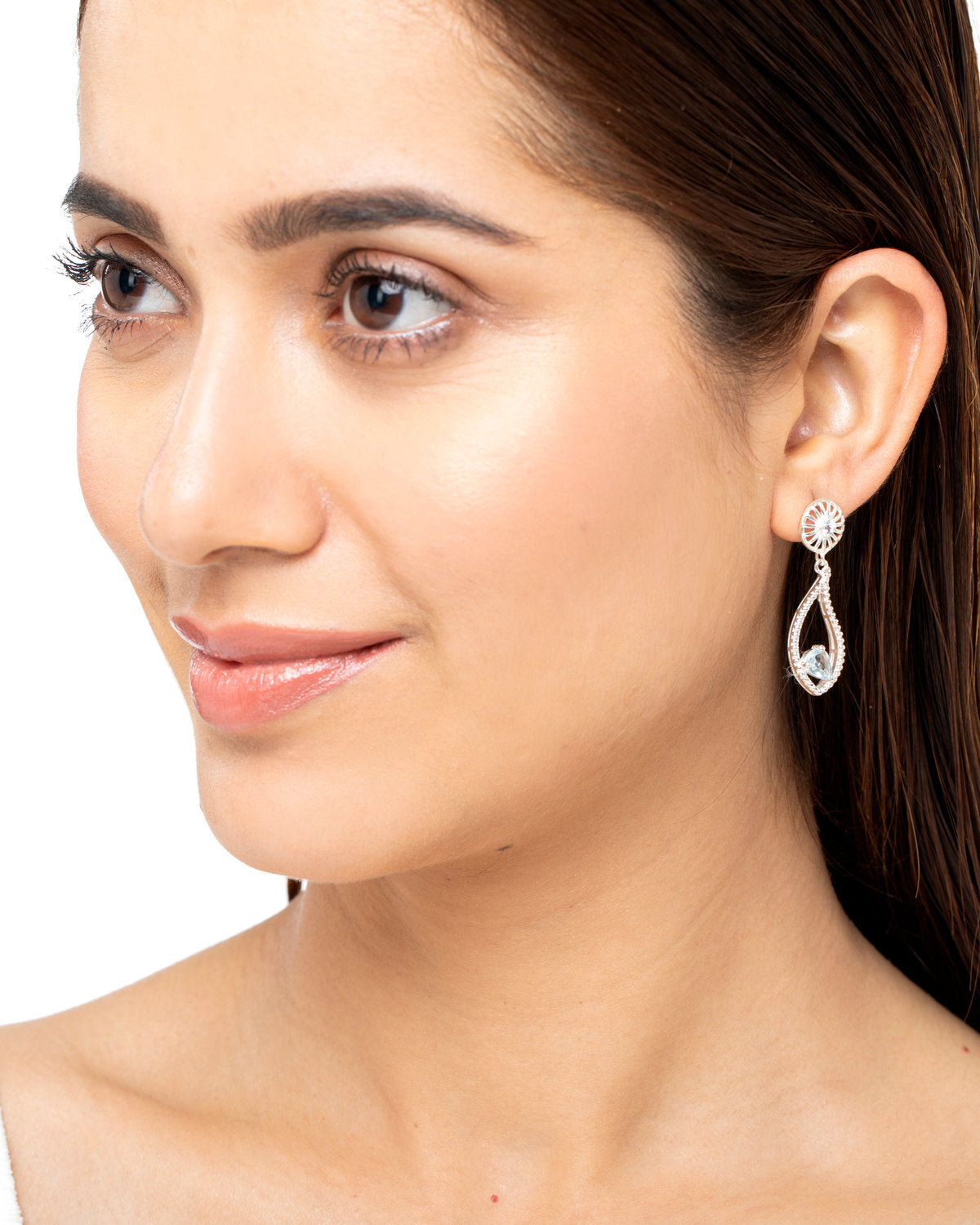 Sky-Blue Statement Dangle Earrings by CERENA Paris — side view
