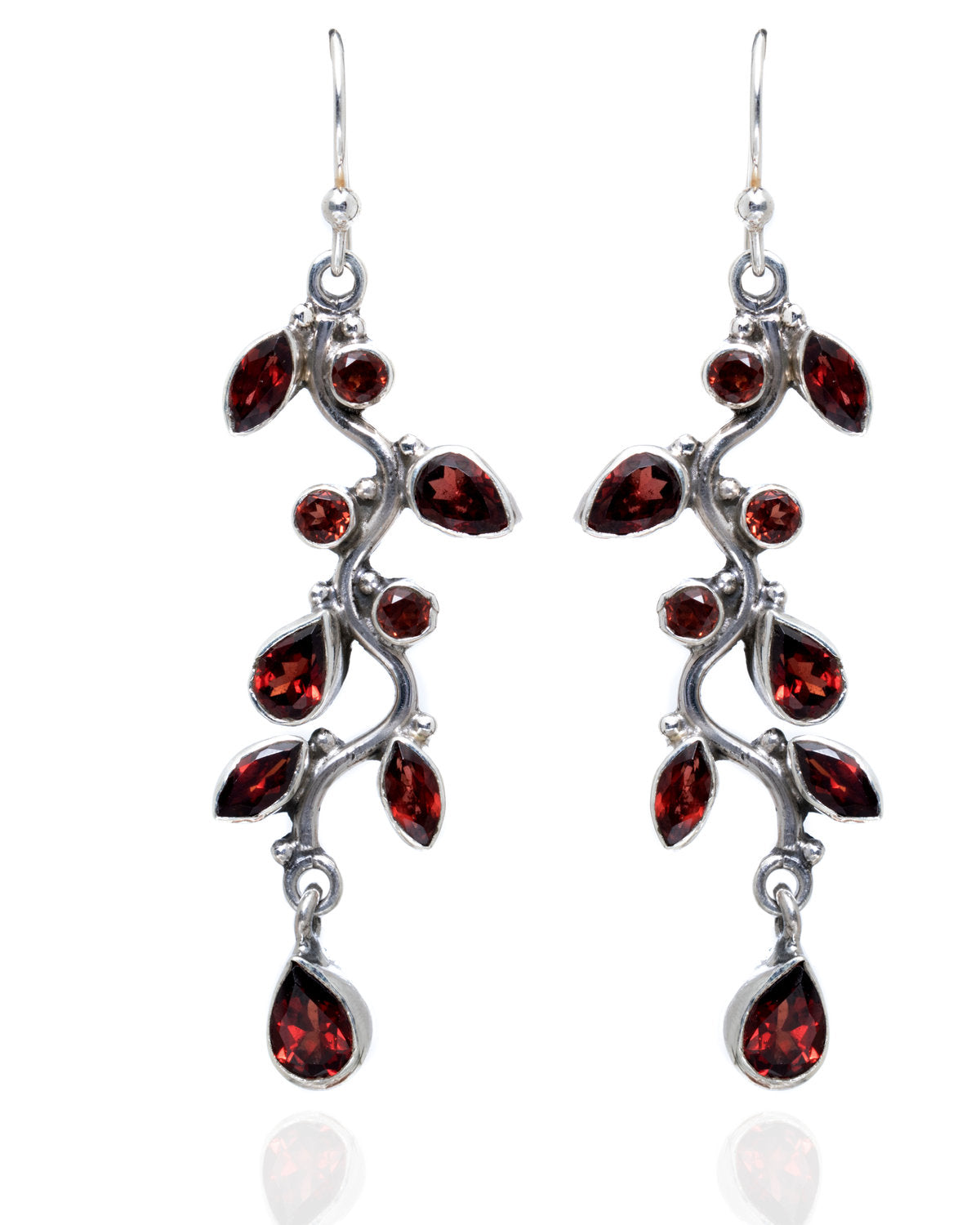 Red Triple-Drop Earrings by CERENA Paris — front view