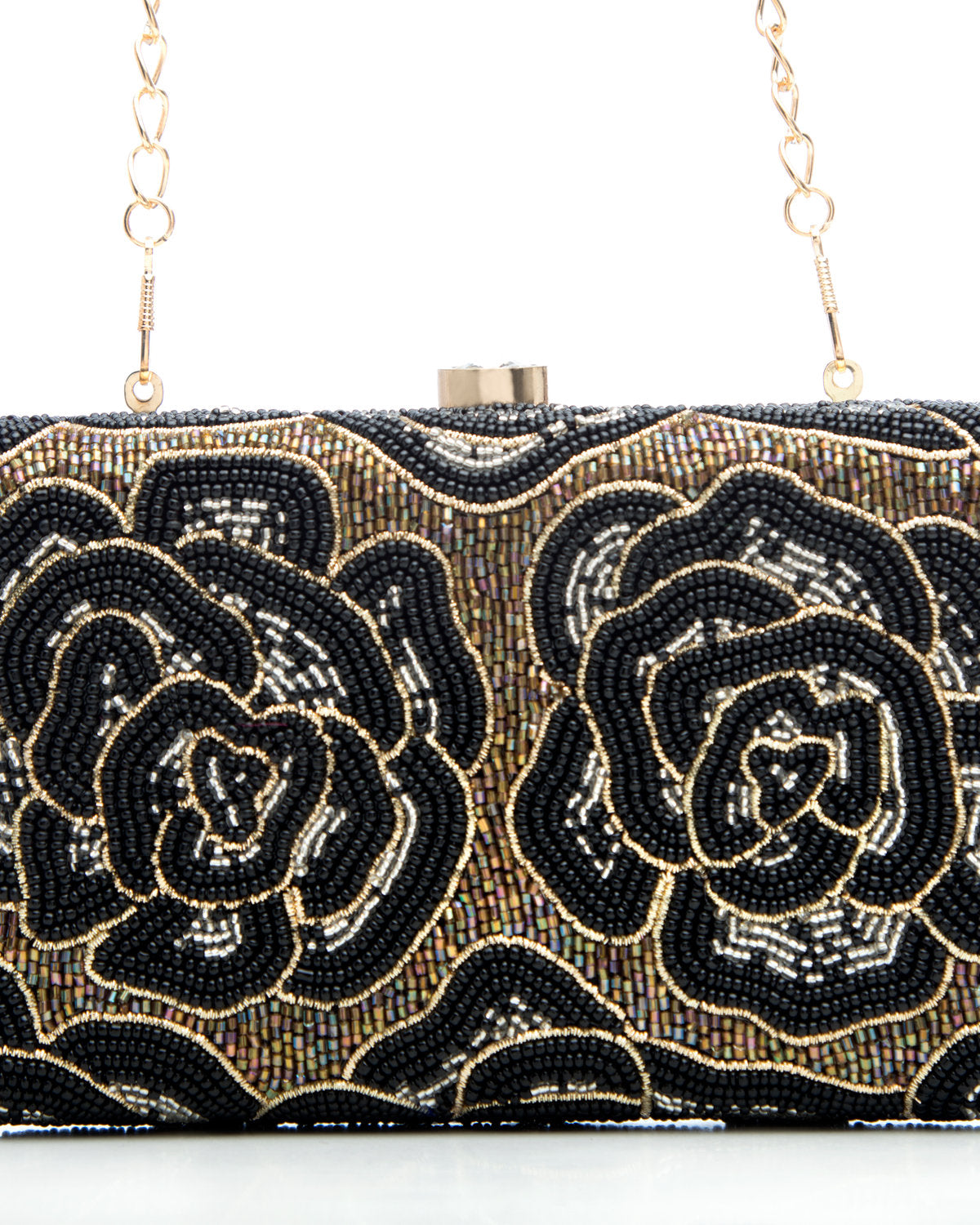 Black Gold Embroidered Evening Clutch by CERENA Paris — detail