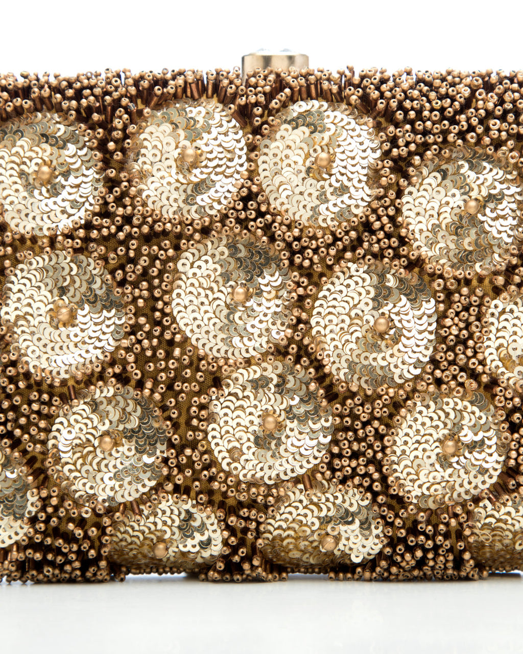 Gold Brown Embroidered Evening Clutch by CERENA Paris — front view