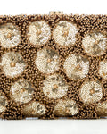 Gold Brown Embroidered Evening Clutch by CERENA Paris — front view