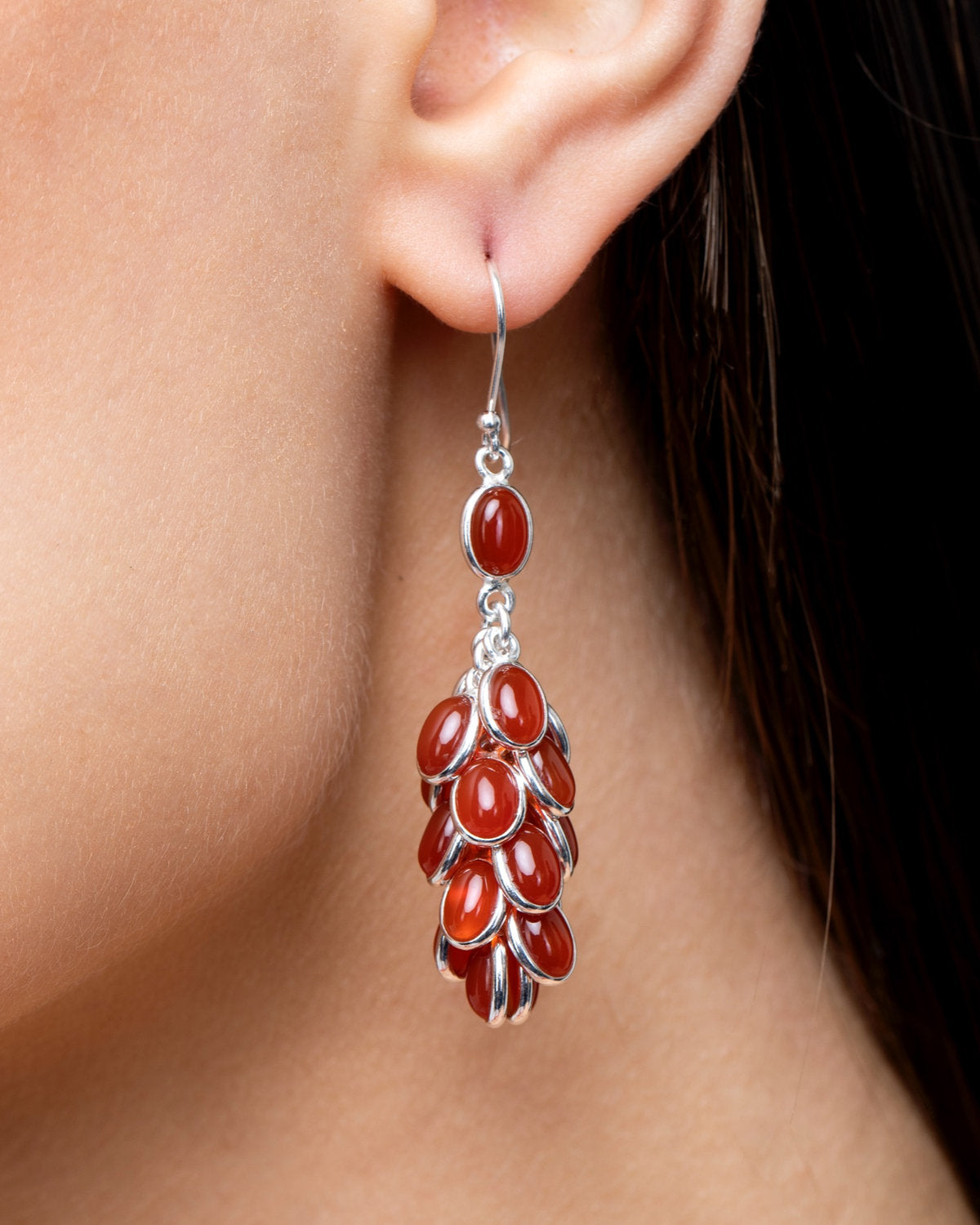 Carnelian Long Dangle Earrings by CERENA Paris — side view