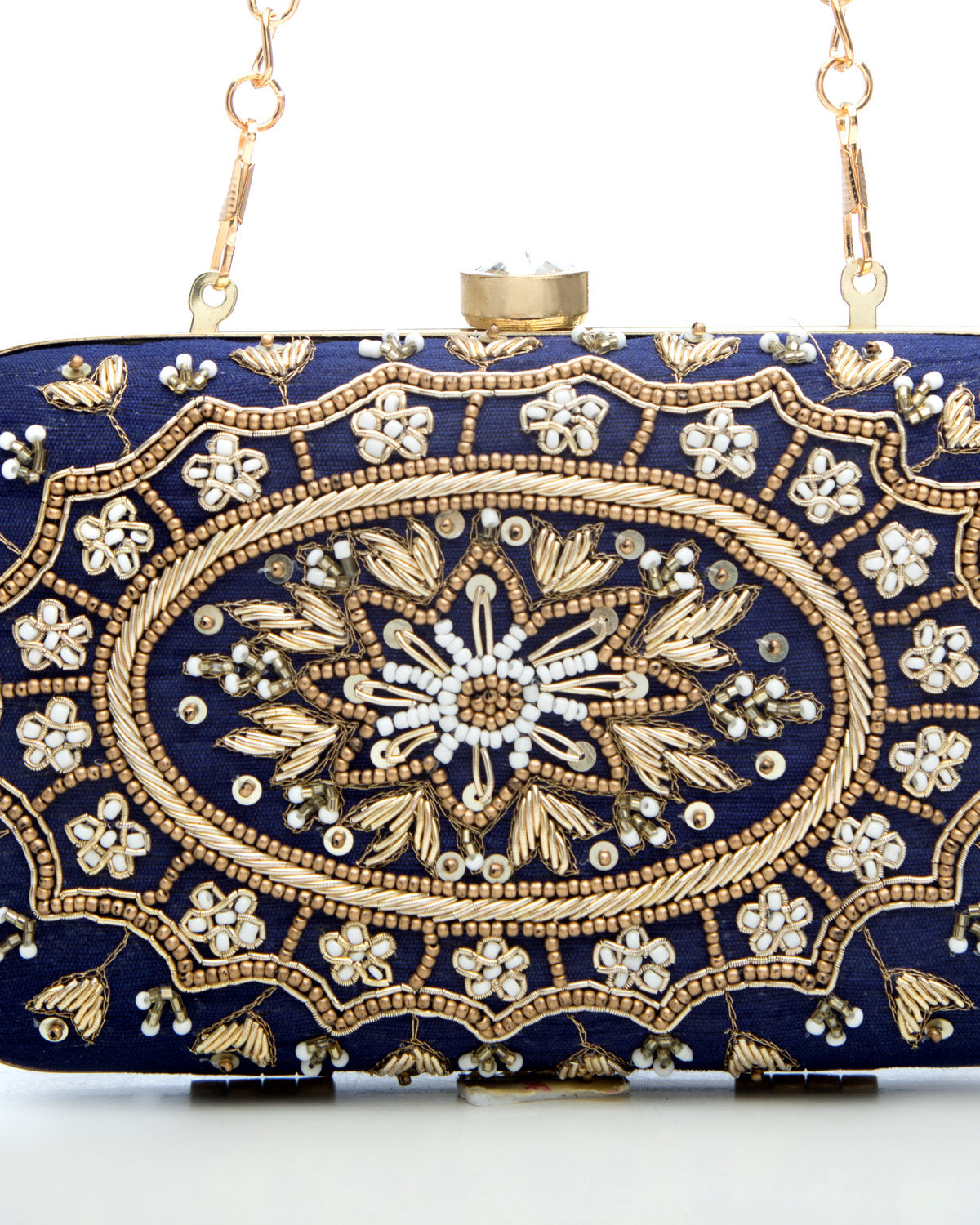 Navy Blue Blue Embroidered Evening Clutch by CERENA Paris — detail