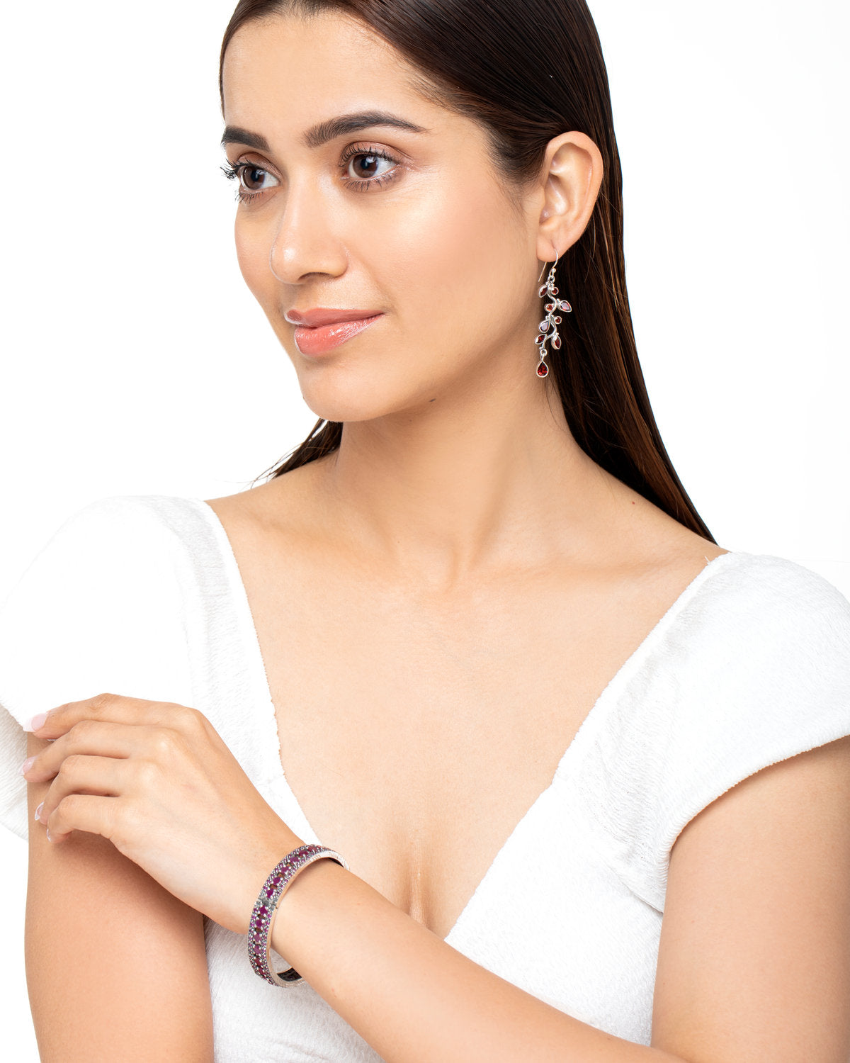 Red Triple-Drop Earrings by CERENA Paris — detail