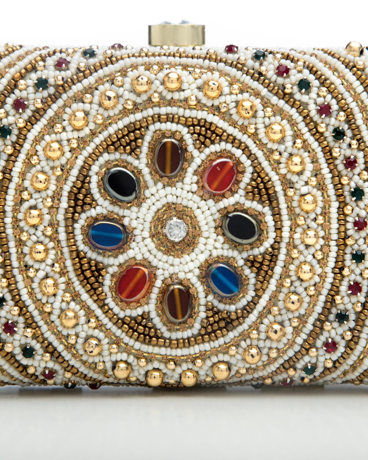 White Embroidered Evening Clutch by CERENA Paris — front view