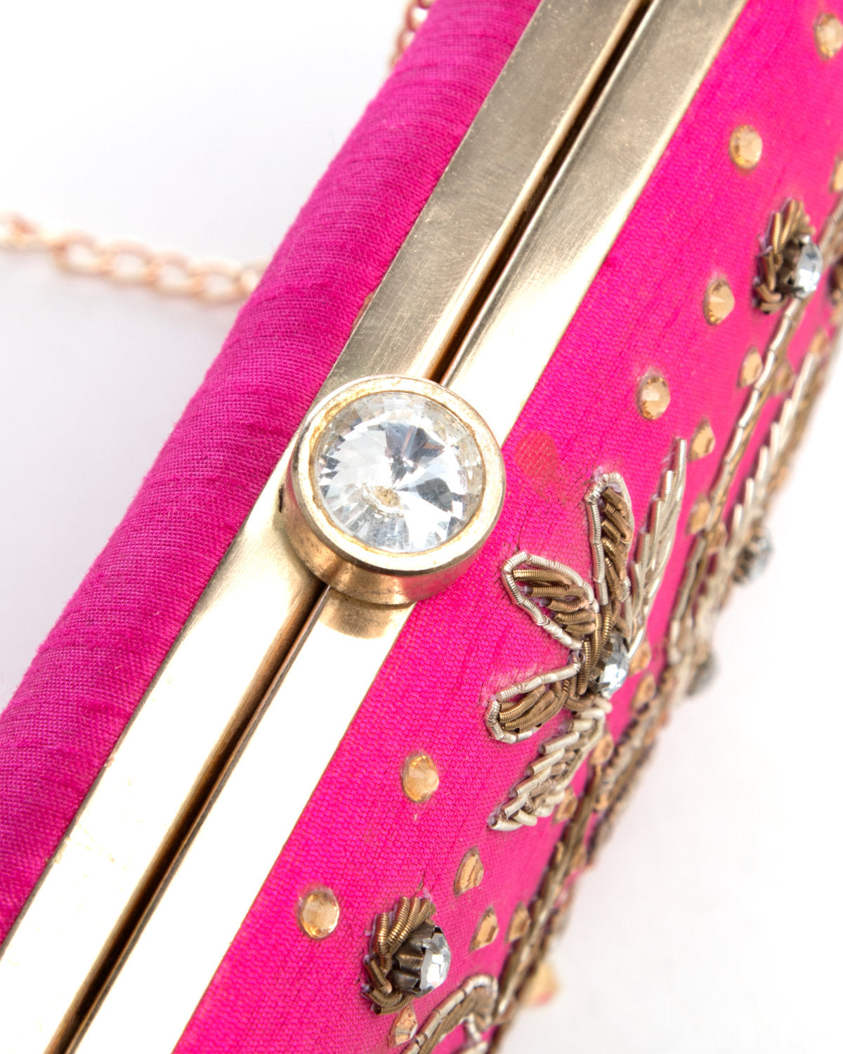 Pink Embroidered Evening Clutch by CERENA Paris — back view