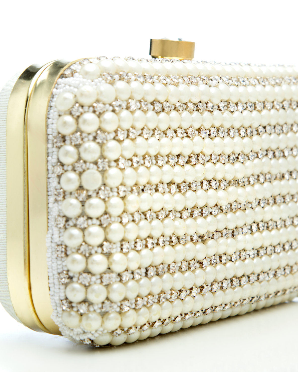 White Embroidered Evening Clutch by CERENA Paris — side view