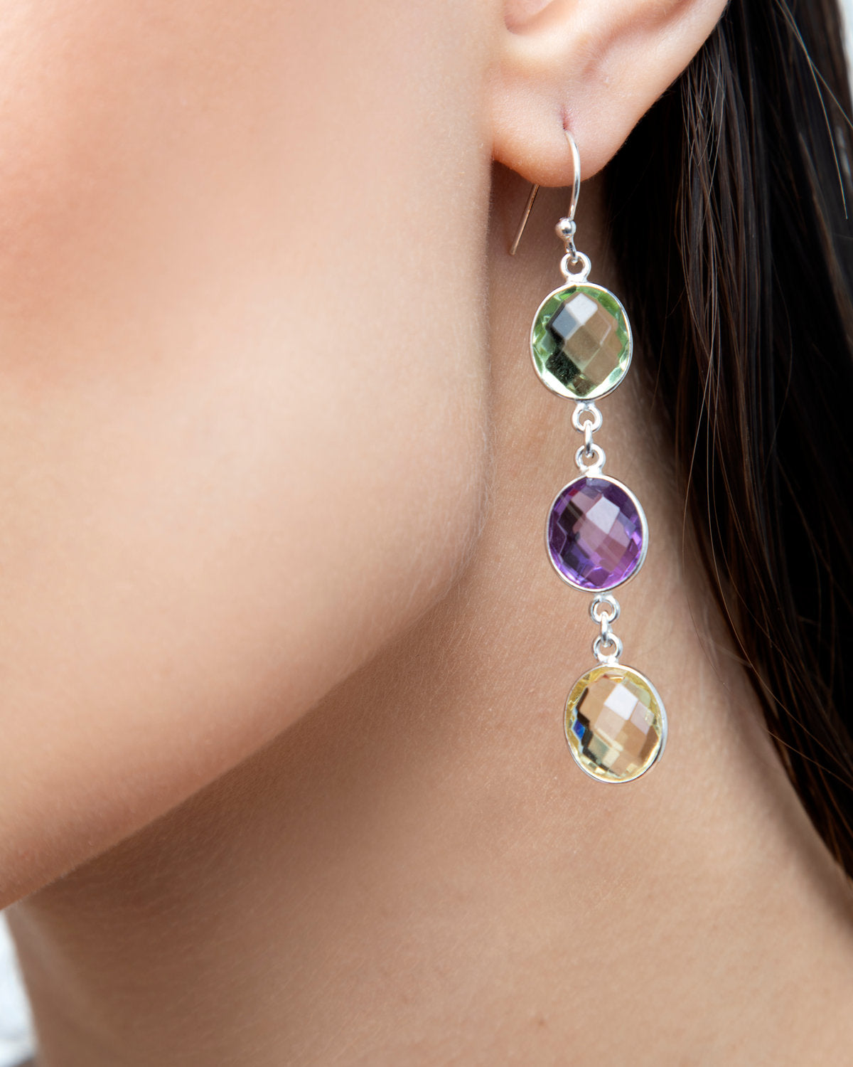 Triple-Drop Earrings by CERENA Paris — side view