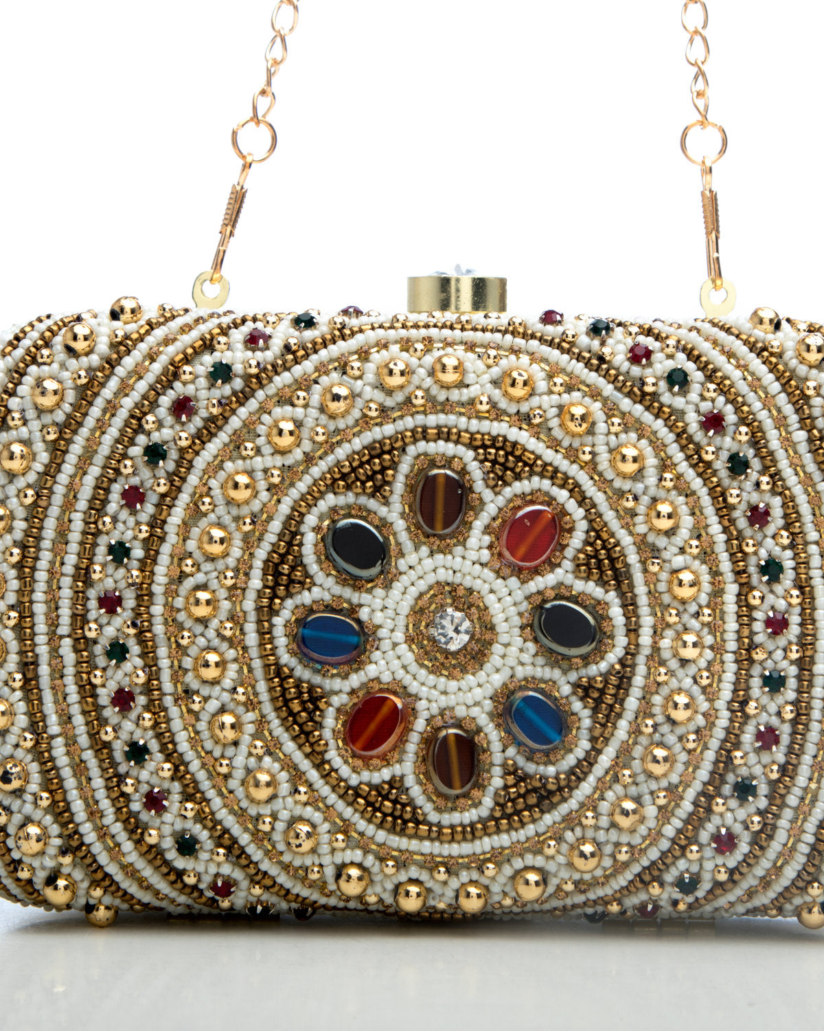 White Embroidered Evening Clutch by CERENA Paris — detail