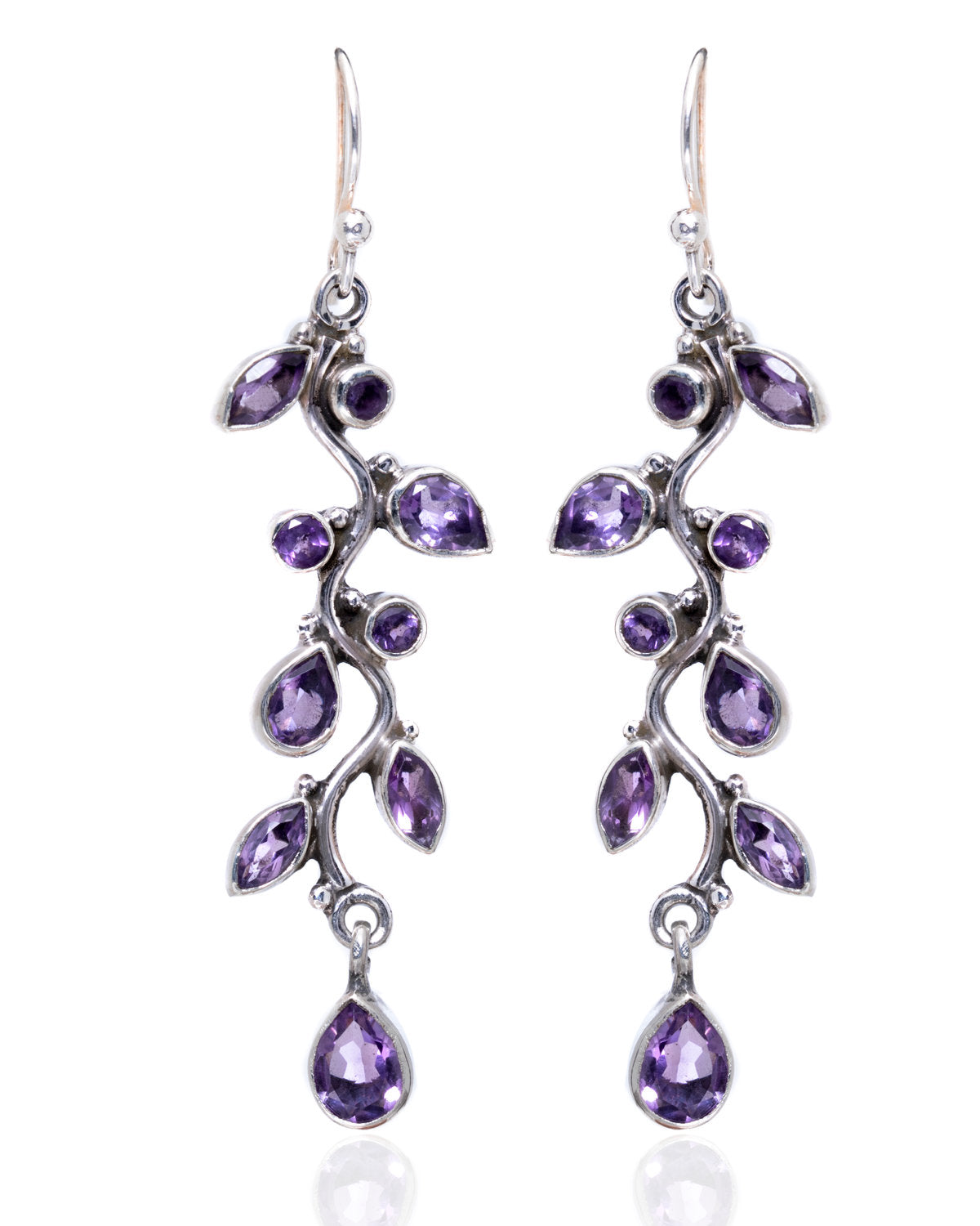Violet Triple-Drop Earrings by CERENA Paris — front view