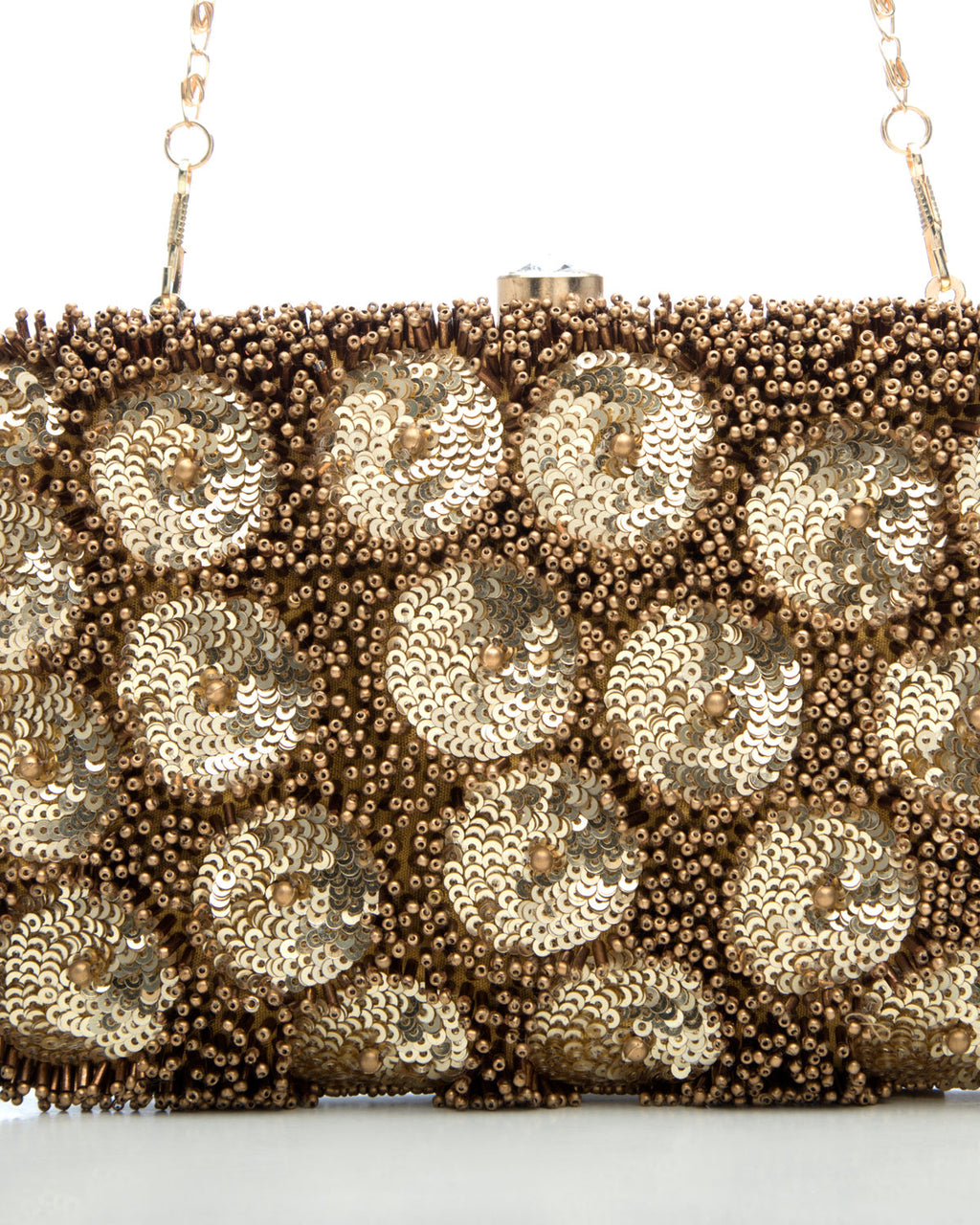 Gold Brown Embroidered Evening Clutch by CERENA Paris — detail