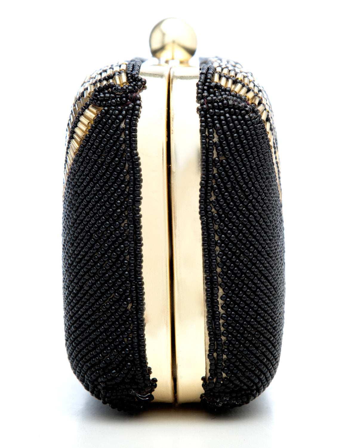 Black Gold Embroidered Evening Clutch by CERENA Paris — back view