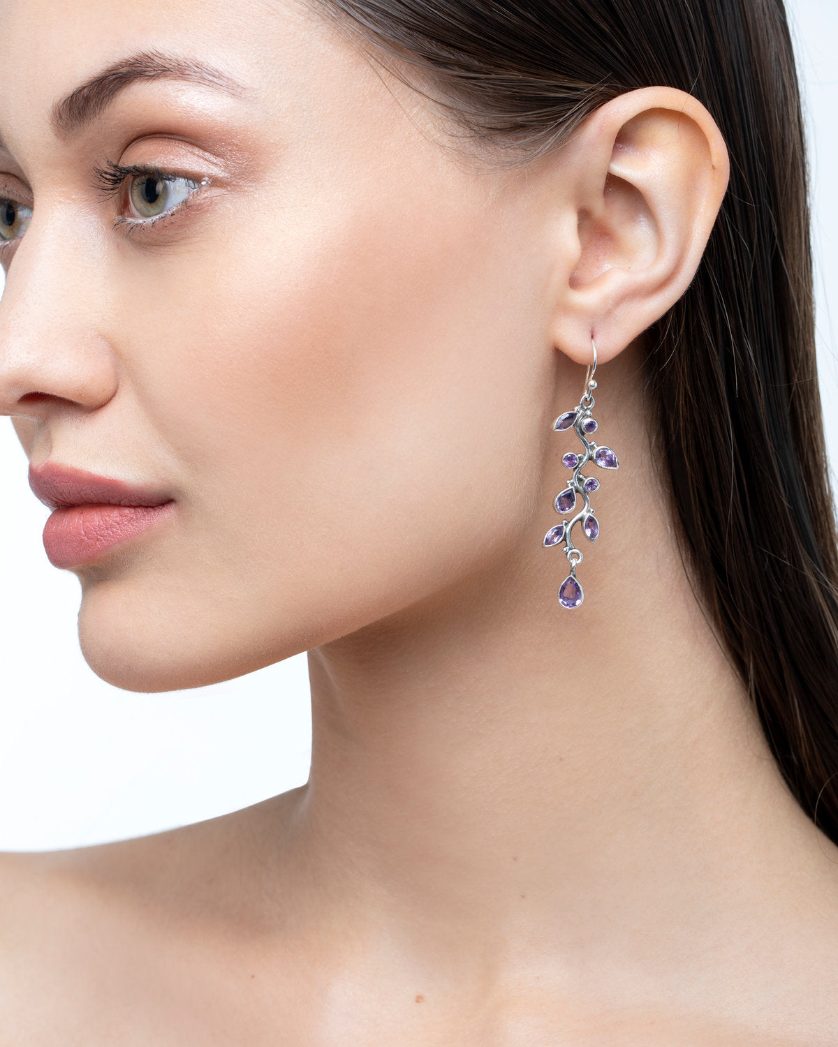 Violet Triple-Drop Earrings by CERENA Paris — detail