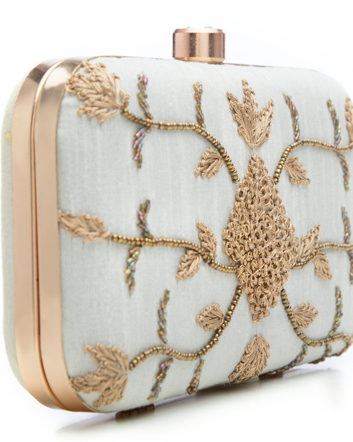 White Embroidered Evening Clutch by CERENA Paris — side view